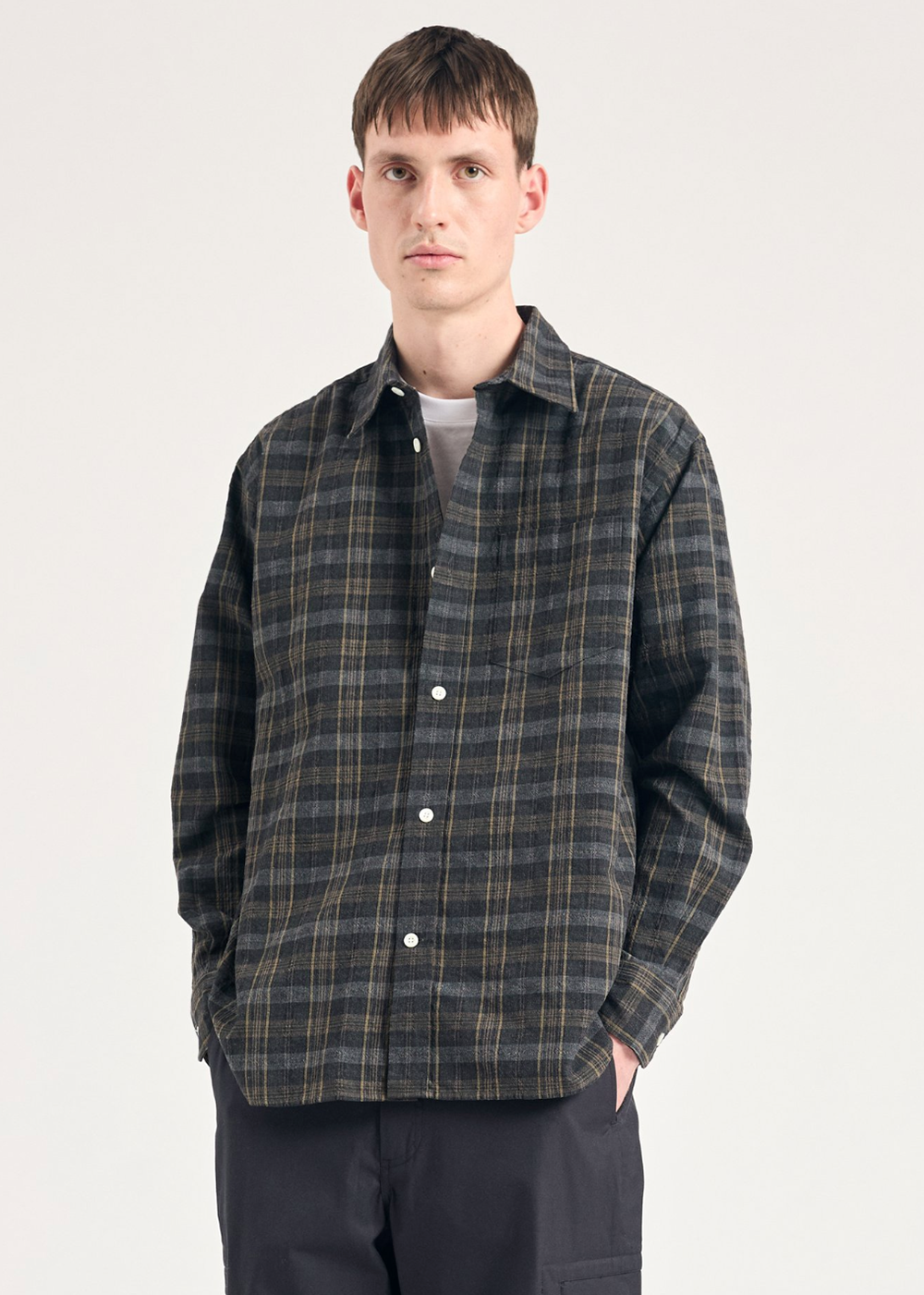 Ole Oversized Wool Check Shirt - Charcoal - Norse Projects Canada - Danali