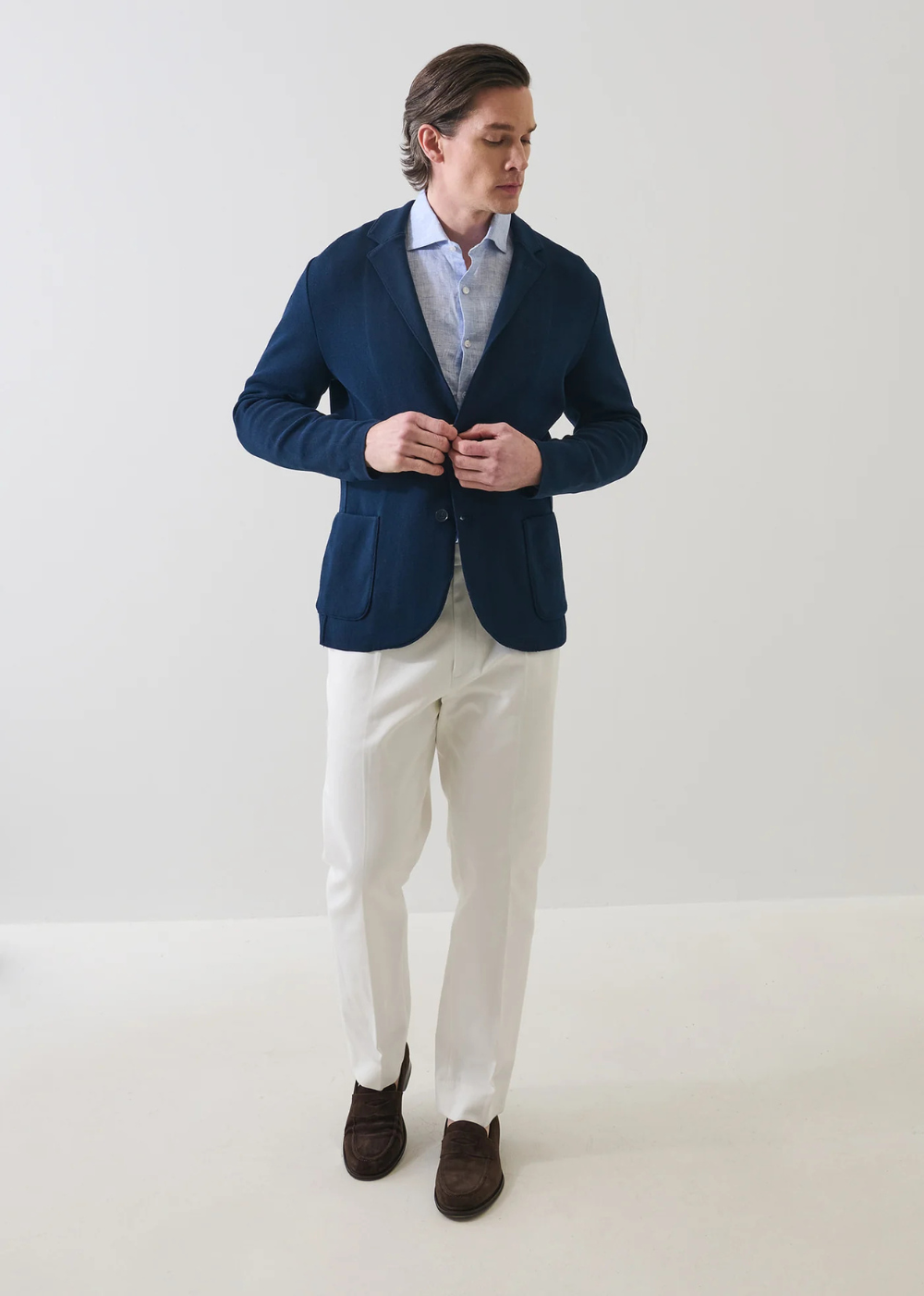 Half-Milano Cotton 2 Button Knit Blazer - Navy - Patrick Assaraf Canada - Danali - P3124J22B