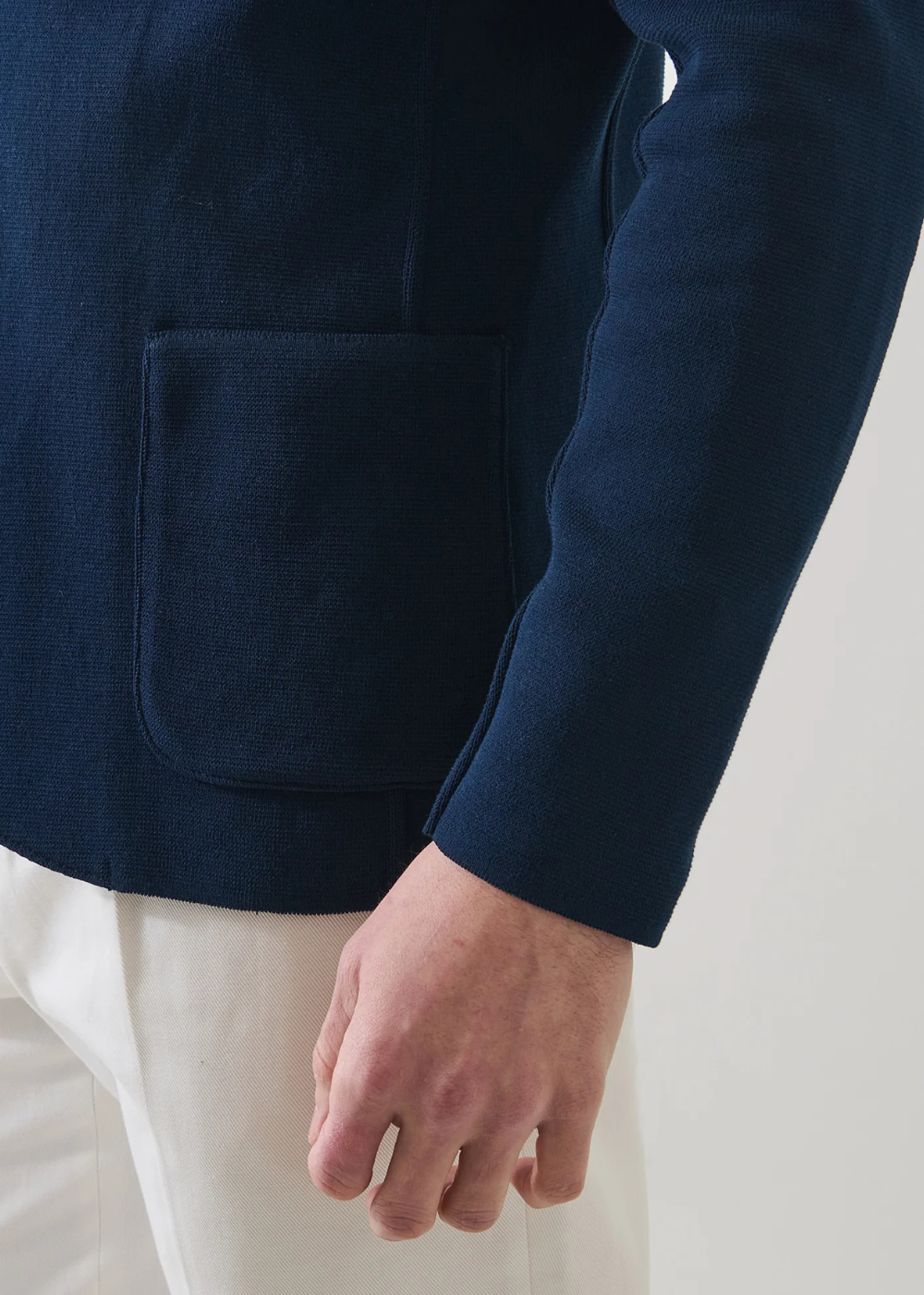 Half-Milano Cotton 2 Button Knit Blazer - Navy - Patrick Assaraf Canada - Danali - P3124J22B