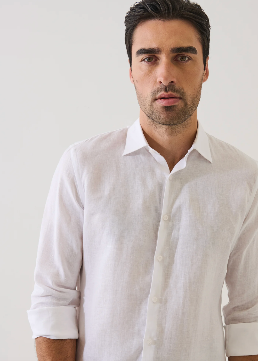 Linen Chambray Point Collar Sport Shirt - White - Patrick Assaraf Canada - Danali - P4313W21B