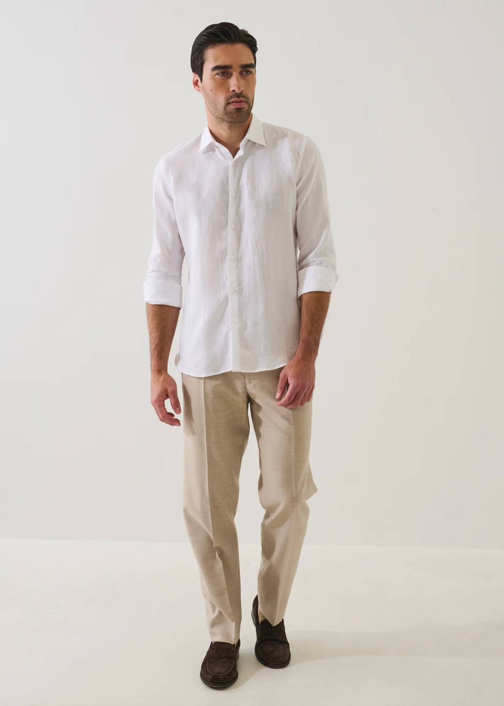 Linen Chambray Point Collar Sport Shirt - White - Patrick Assaraf Canada - Danali - P4313W21B