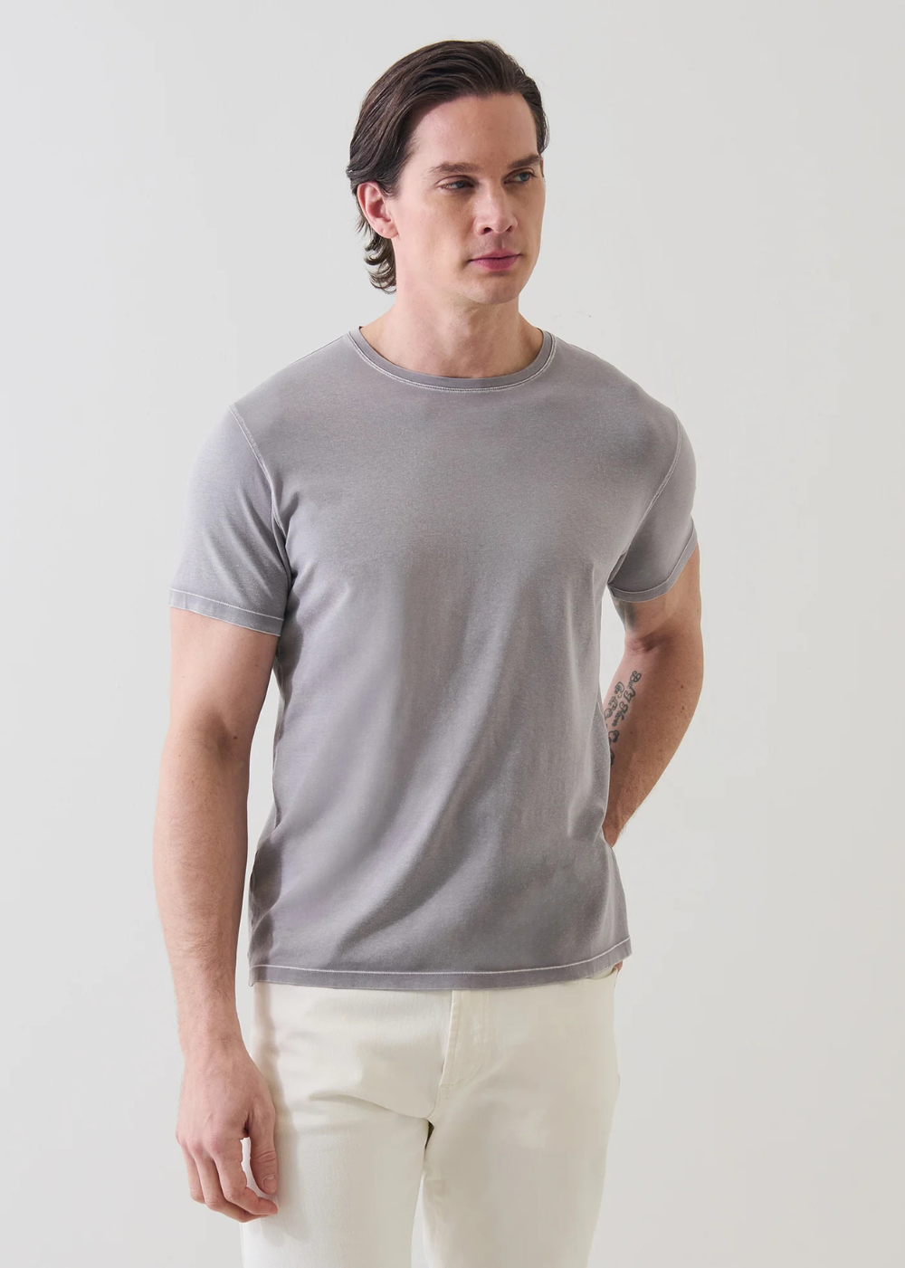Pima Cotton Stretch Vintage Wash Crew - Pewter - Patrick Assaraf Canada - Danali - P95C07X