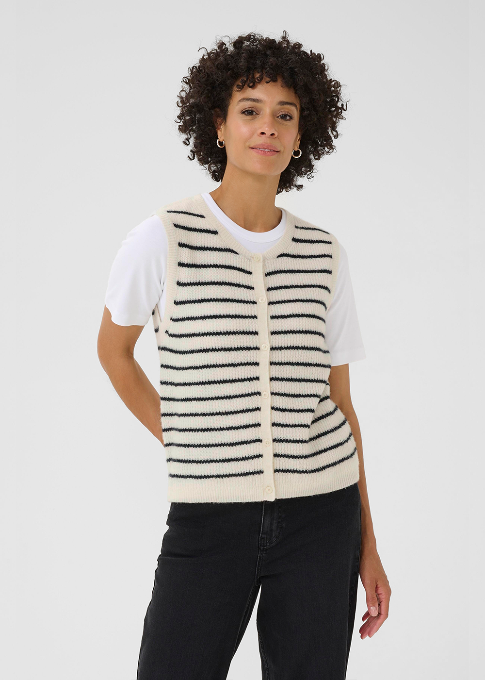 Pimira Knit Vest - Eggnog/Navy Stripe - Part Two Canada - Danali