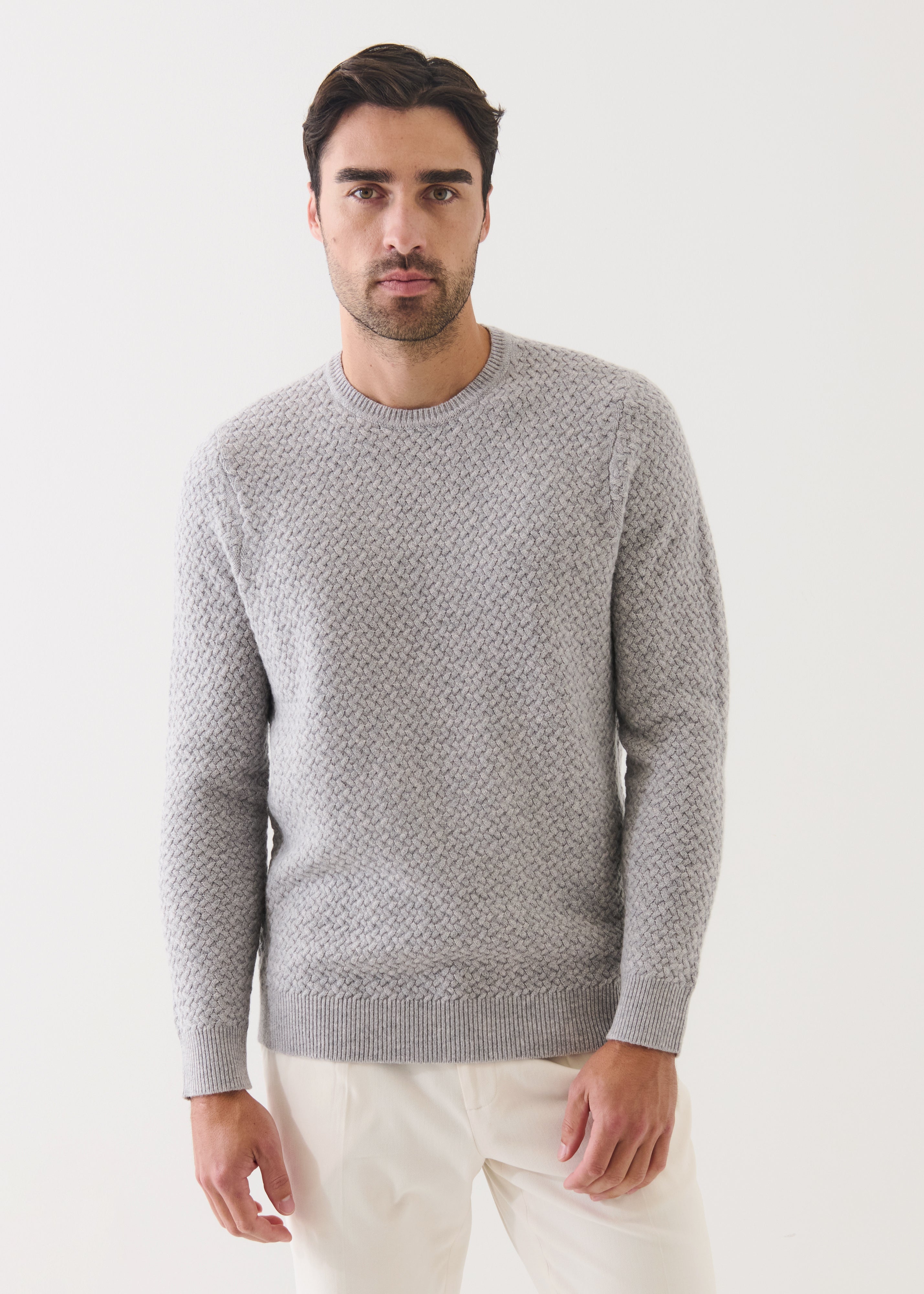 Wool/Cashmere Basketweave Crewneck Sweater - Flannel - Patrick Assaraf Canada - Danali