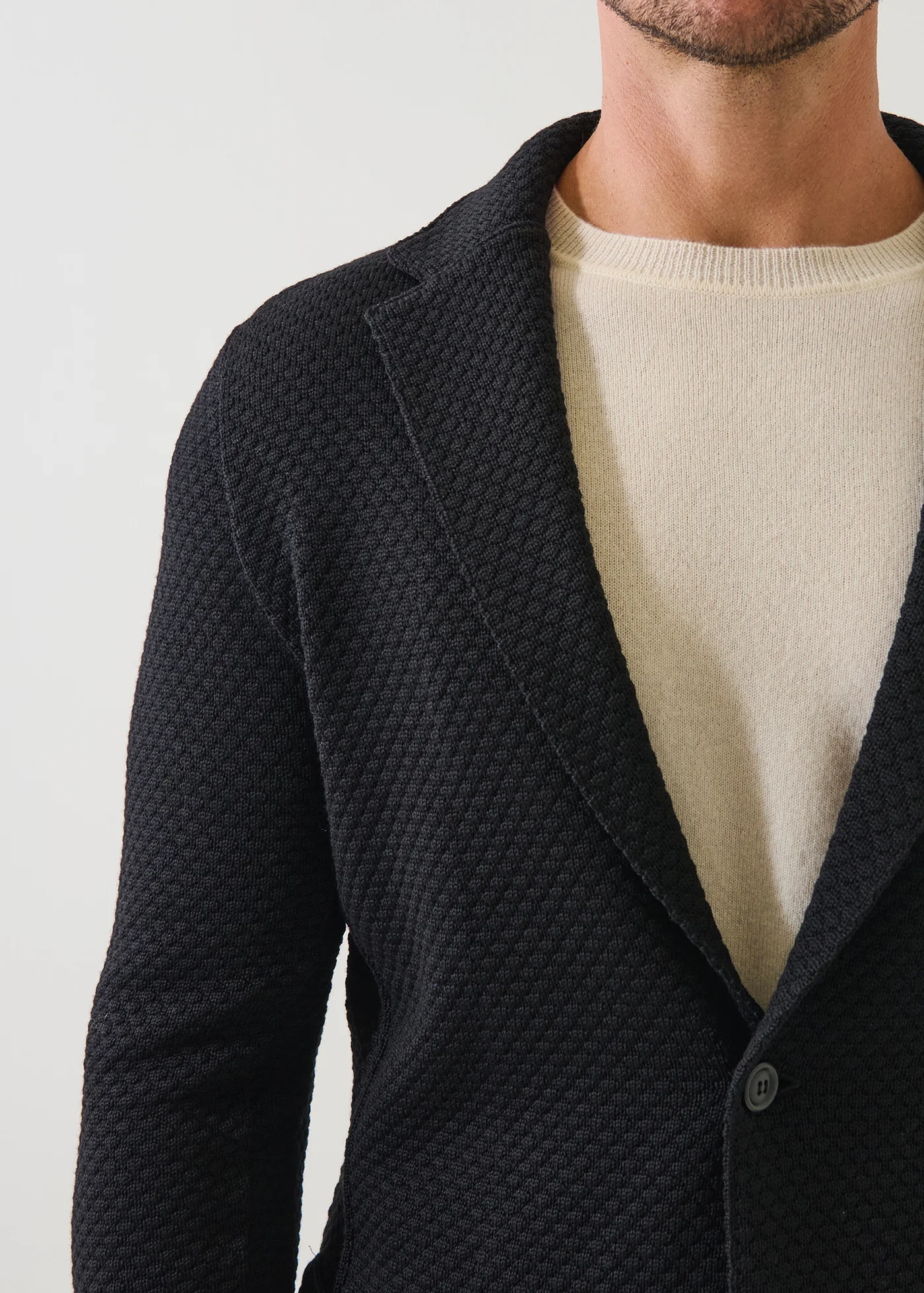 Bubble Stitch Merino Wool Knit Blazer - Black - Patrick Assaraf Canada - Danali