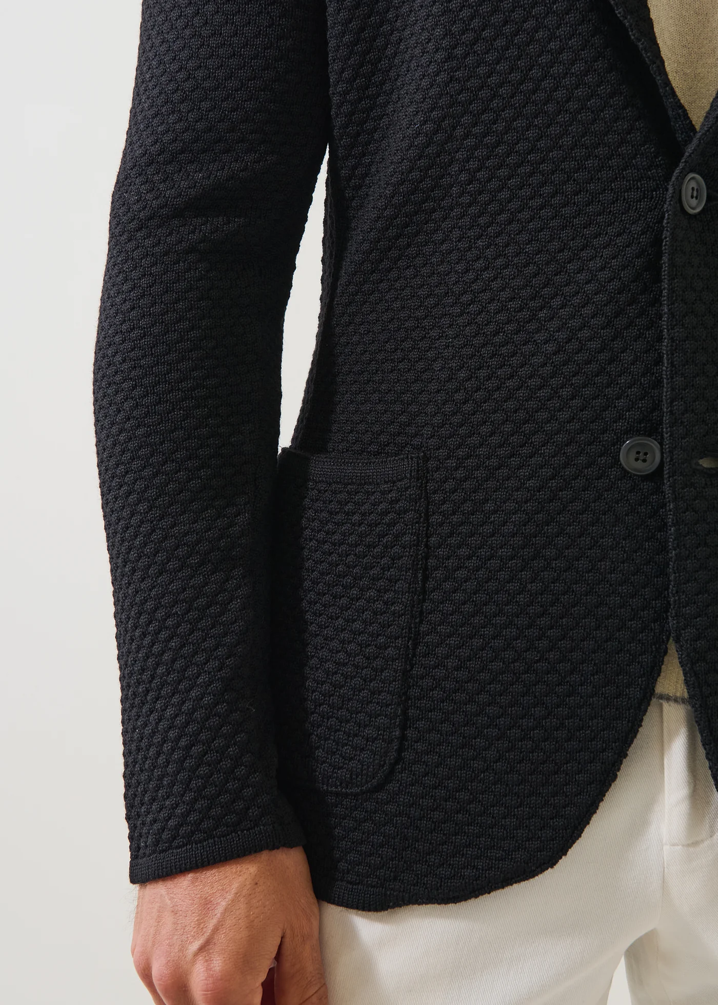 Bubble Stitch Merino Wool Knit Blazer - Black - Patrick Assaraf Canada - Danali
