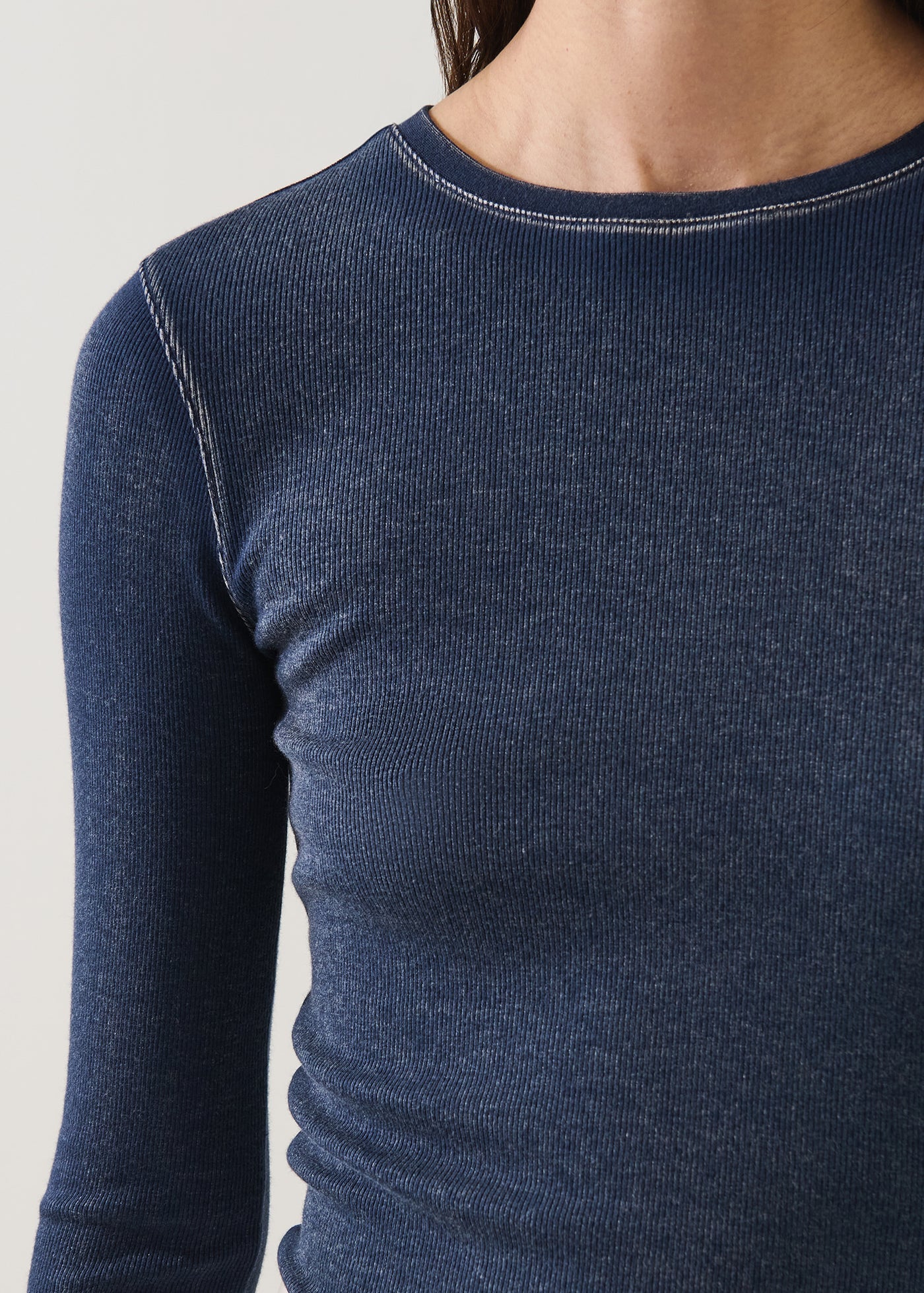 Cotton/Modal Vintage Rib Long Sleeve Crew T-Shirt - Twilight - Patrick Assaraf Canada - Danali