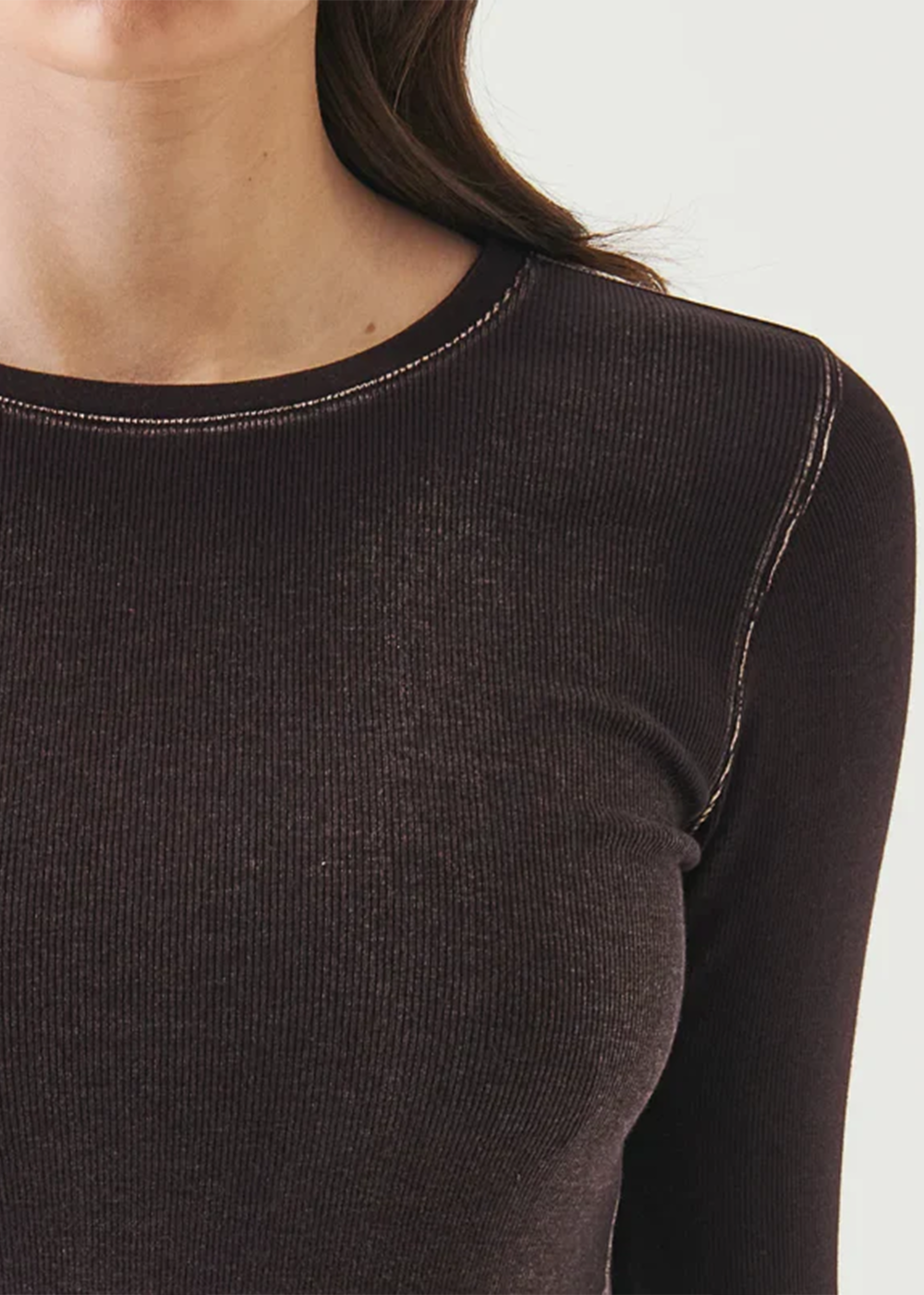 Cotton/Modal Vintage Rib Long Sleeve T-Shirt - Bordeaux - Patrick Assaraf Canada - Danali