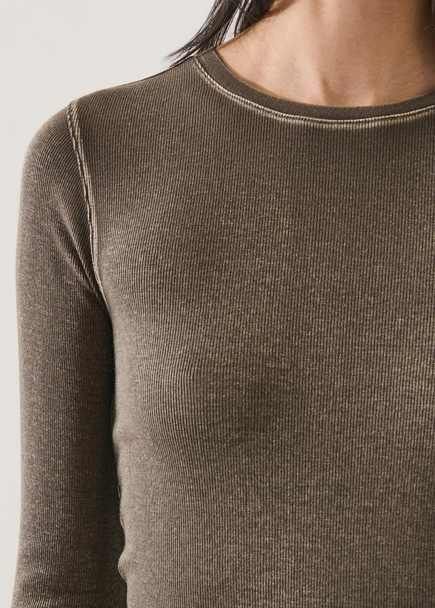 Cotton/Modal Vintage Rib Long Sleeve T-Shirt - Chestnut - Patrick Assaraf Canada - Danali