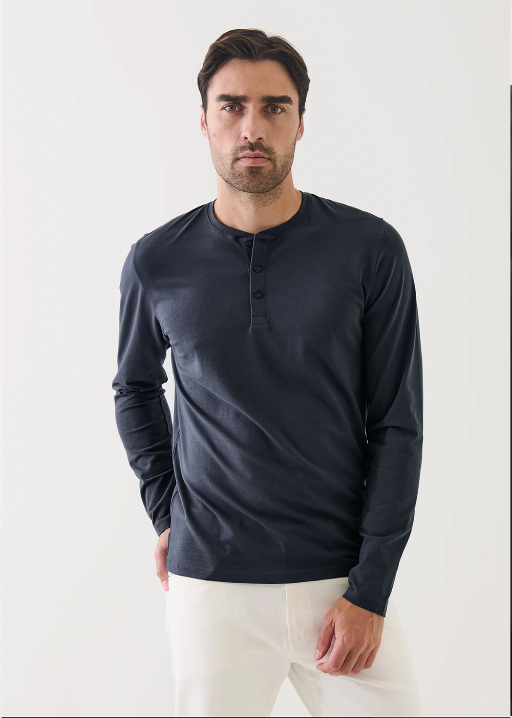 Long Sleeve Henley T-Shirt - Midnight - Patrick Assaraf Canada - Danali