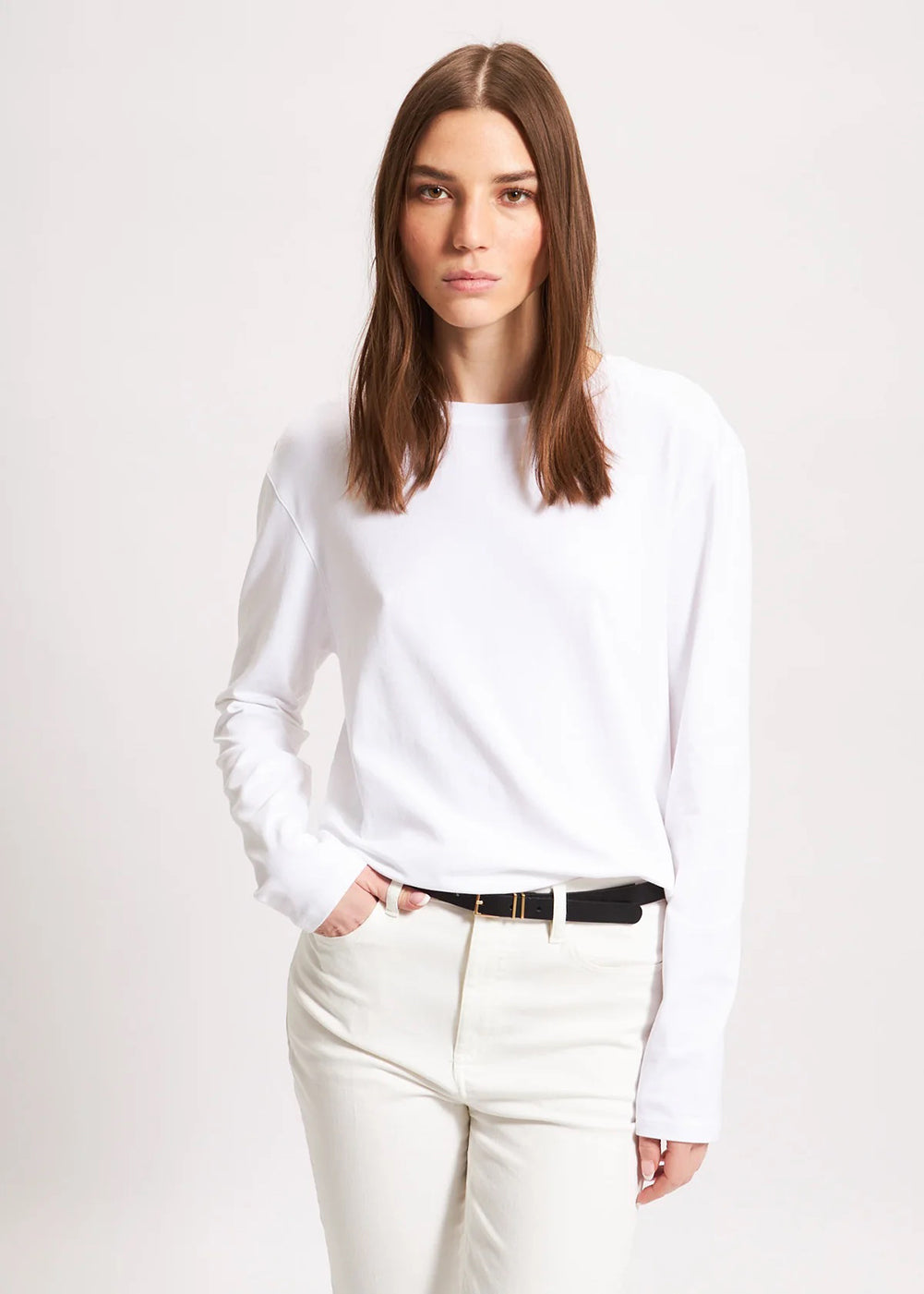 Long Sleeve Iconic Boyfriend Crew Tee - White - Patrick Assaraf - Danali - W95C04