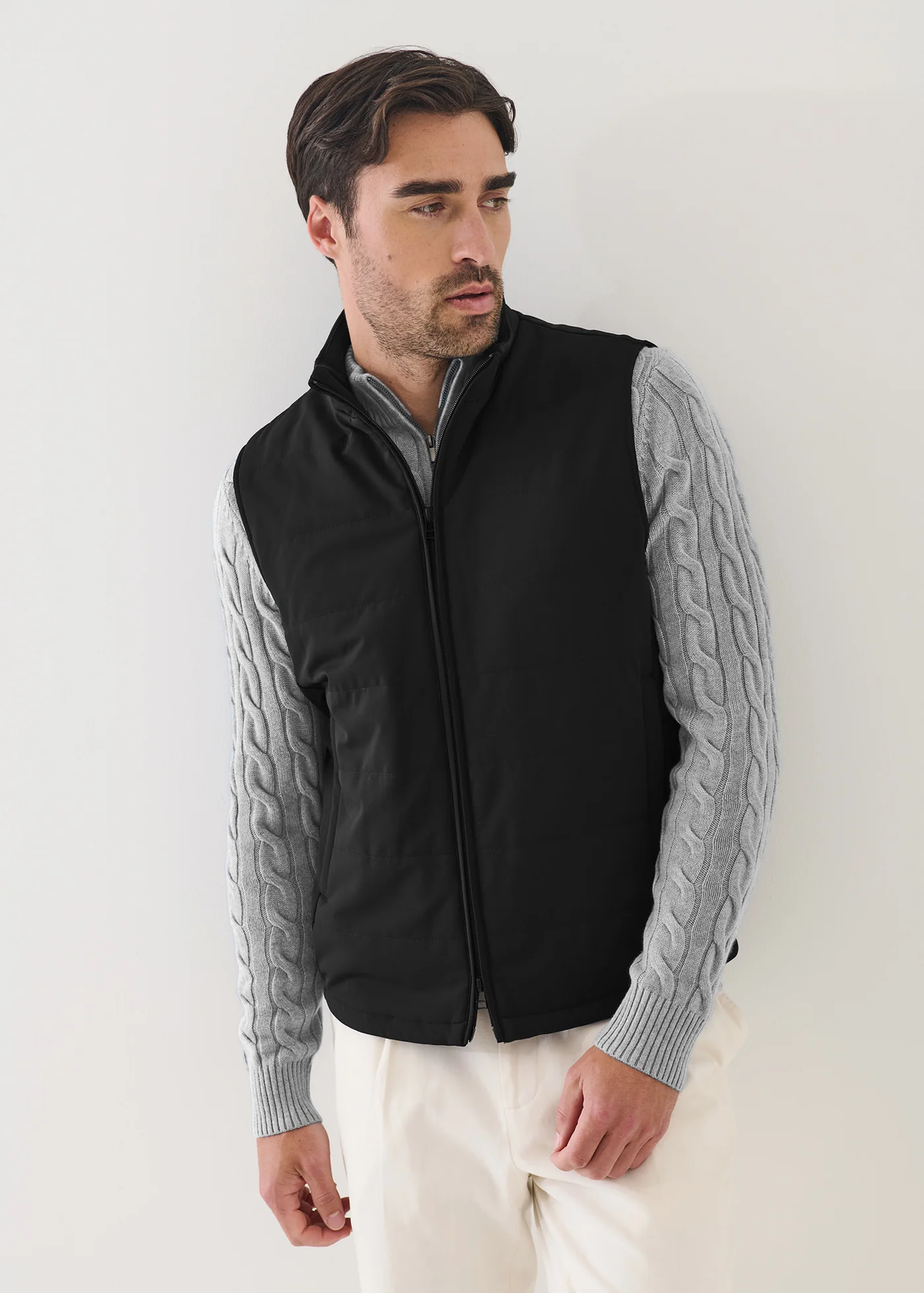 Nucleo Quilted Full Zip Mixed Media Vest - Black - Patrick Assaraf Canada - Danali
