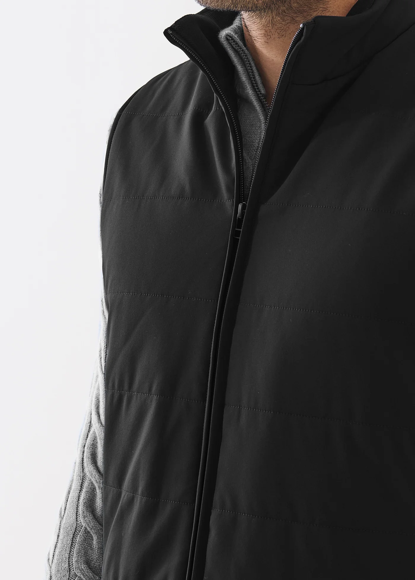 Nucleo Quilted Full Zip Mixed Media Vest - Black - Patrick Assaraf Canada - Danali