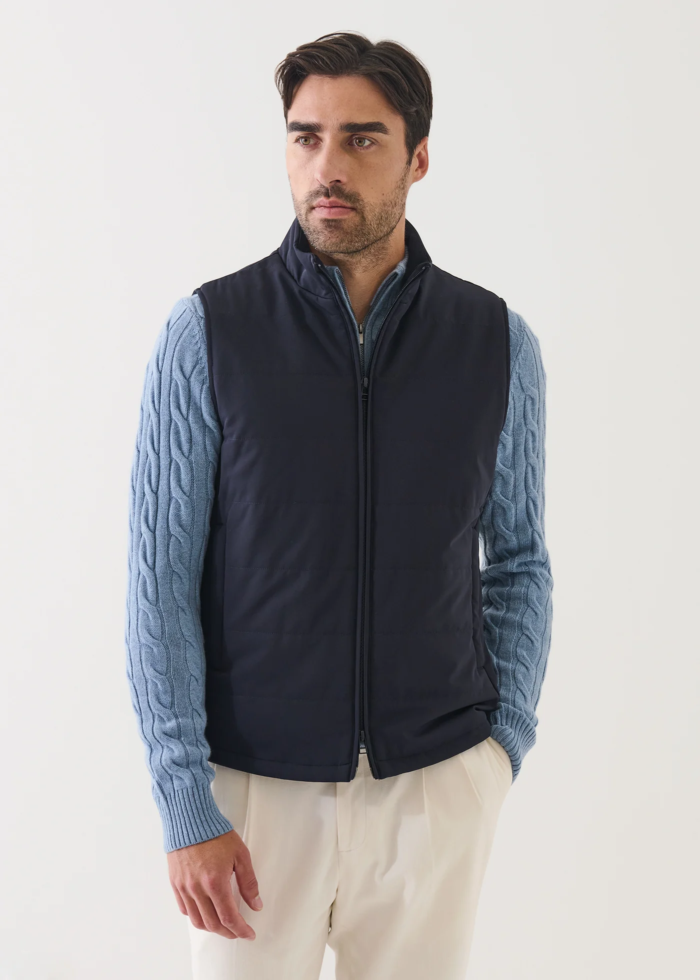 Nucleo Quilted Full Zip Mixed Media Vest - Dark Navy - Patrick Assaraf Canada - Danali