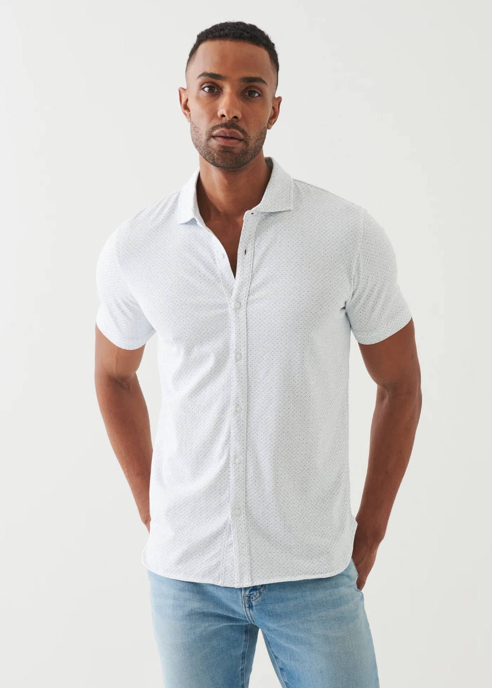 Patrick Assaraf Pima Cotton Stretch Printed Shirt Green Smoke - Patrick Assaraf Canada - Danali