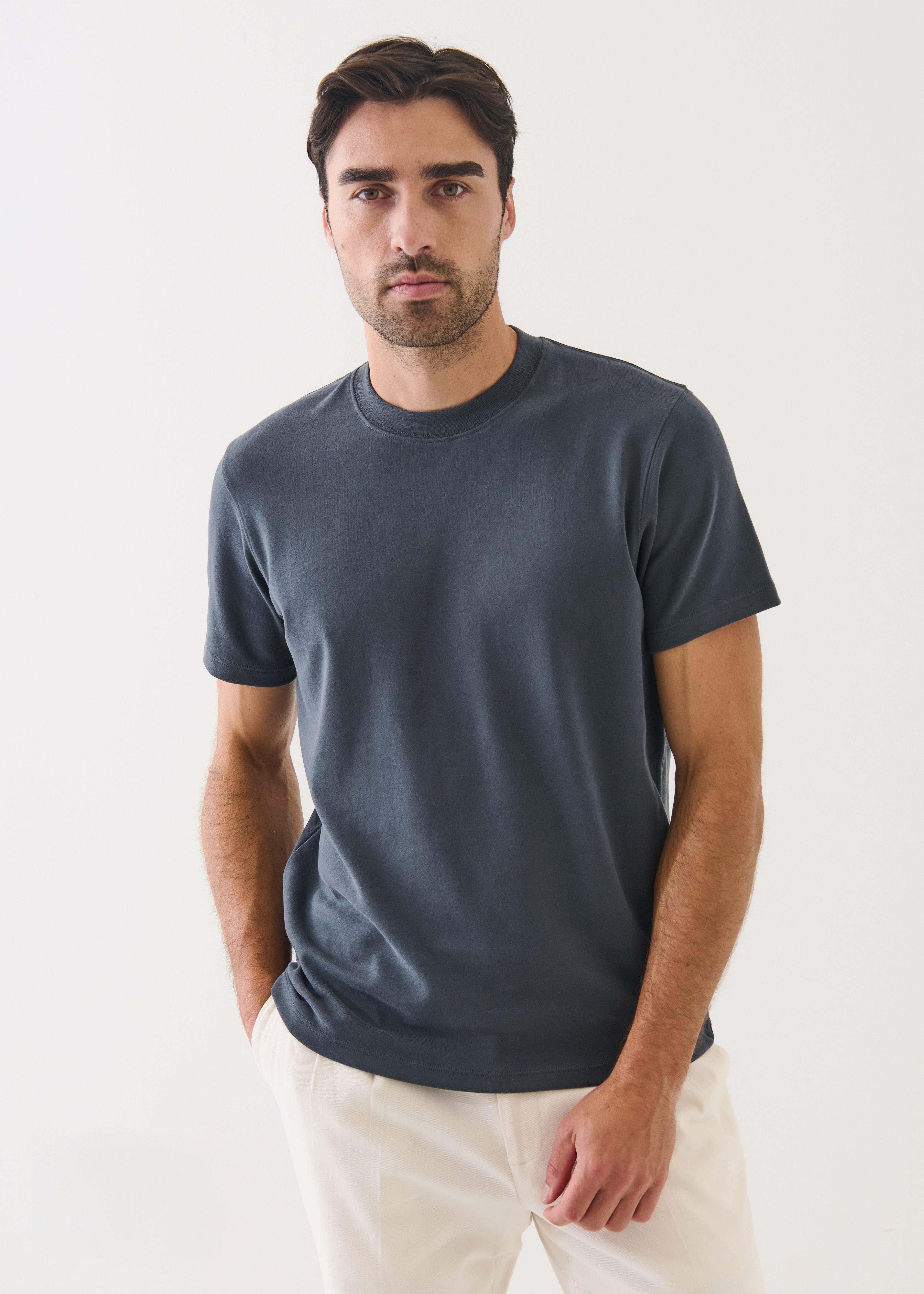 Pima Stretch Heavyweight Crew T-Shirt - Slate - Patrick Assaraf Canada - Danali