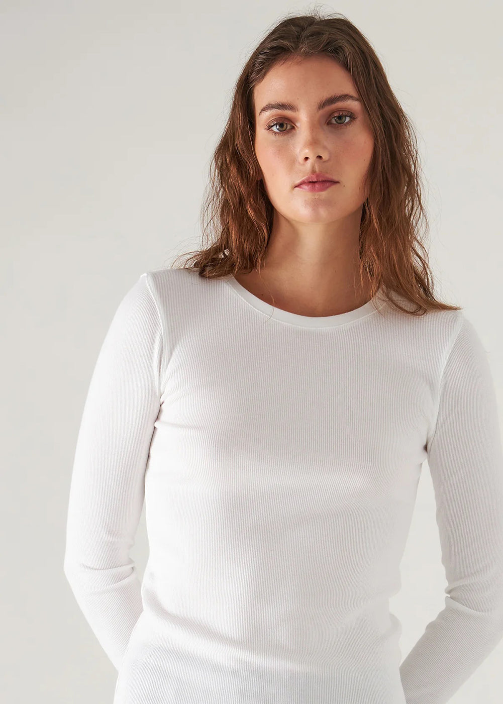 Pima Stretch Ribbed Long Sleeve Crew T-Shirt - White - Patrick Assaraf Canada - Danali - W954C10X