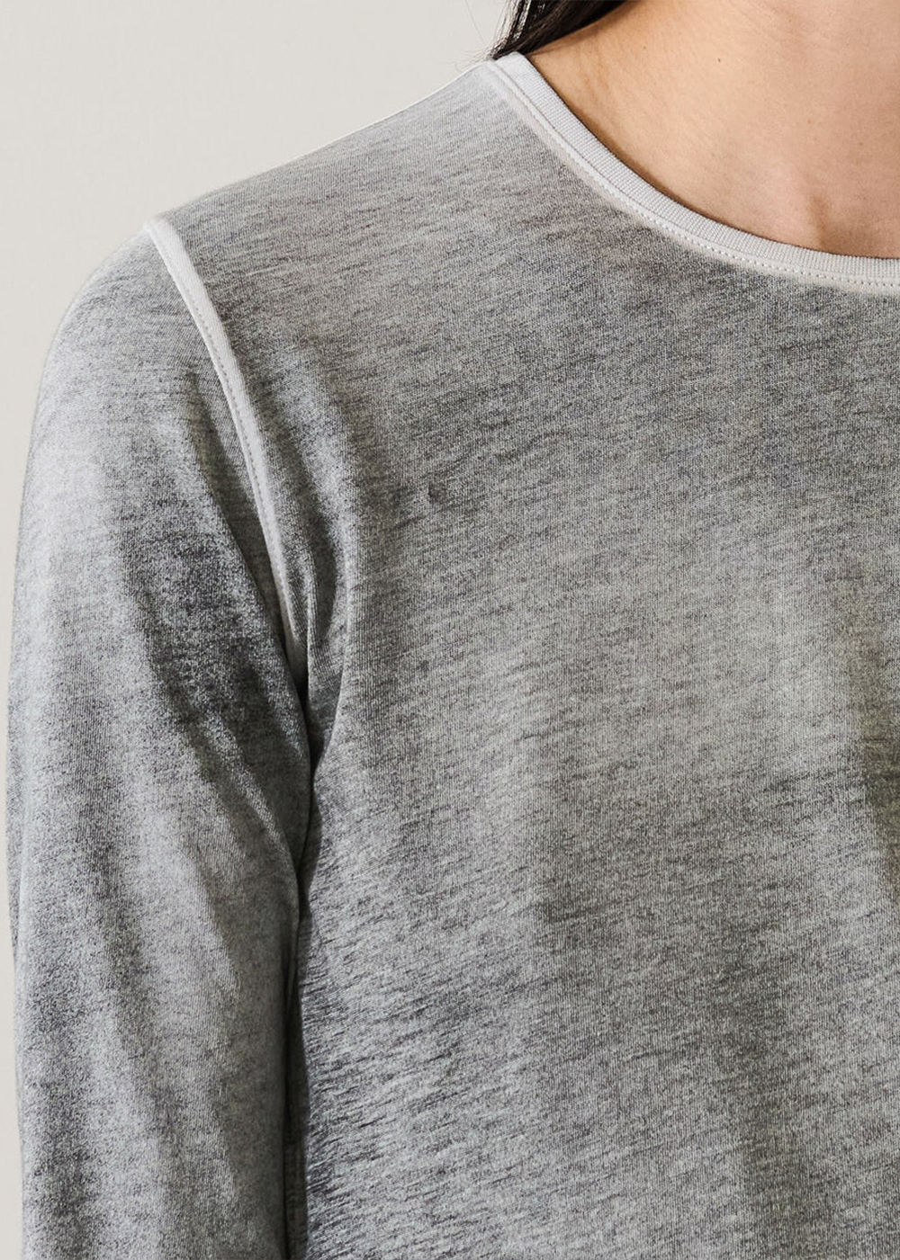 Reverse Spray Crewneck Long Sleeve Pima T-Shirt - Black - Patrick Assaraf Canada - Danali