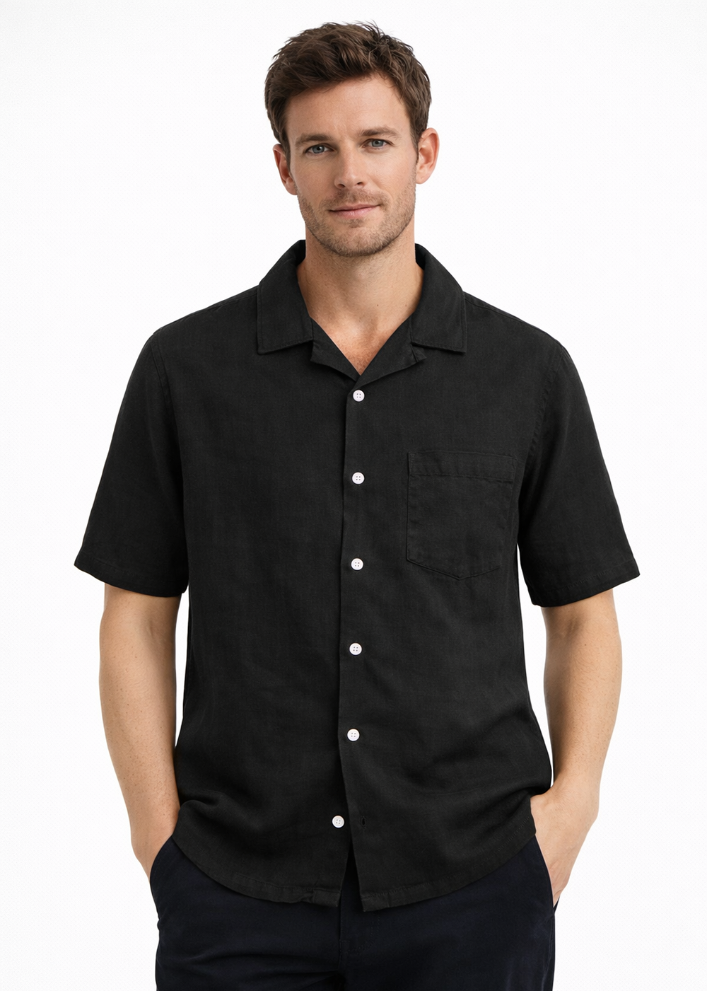 Linen Camp Collar Shirt - Black - Portuguese Flannel Canada - Danali