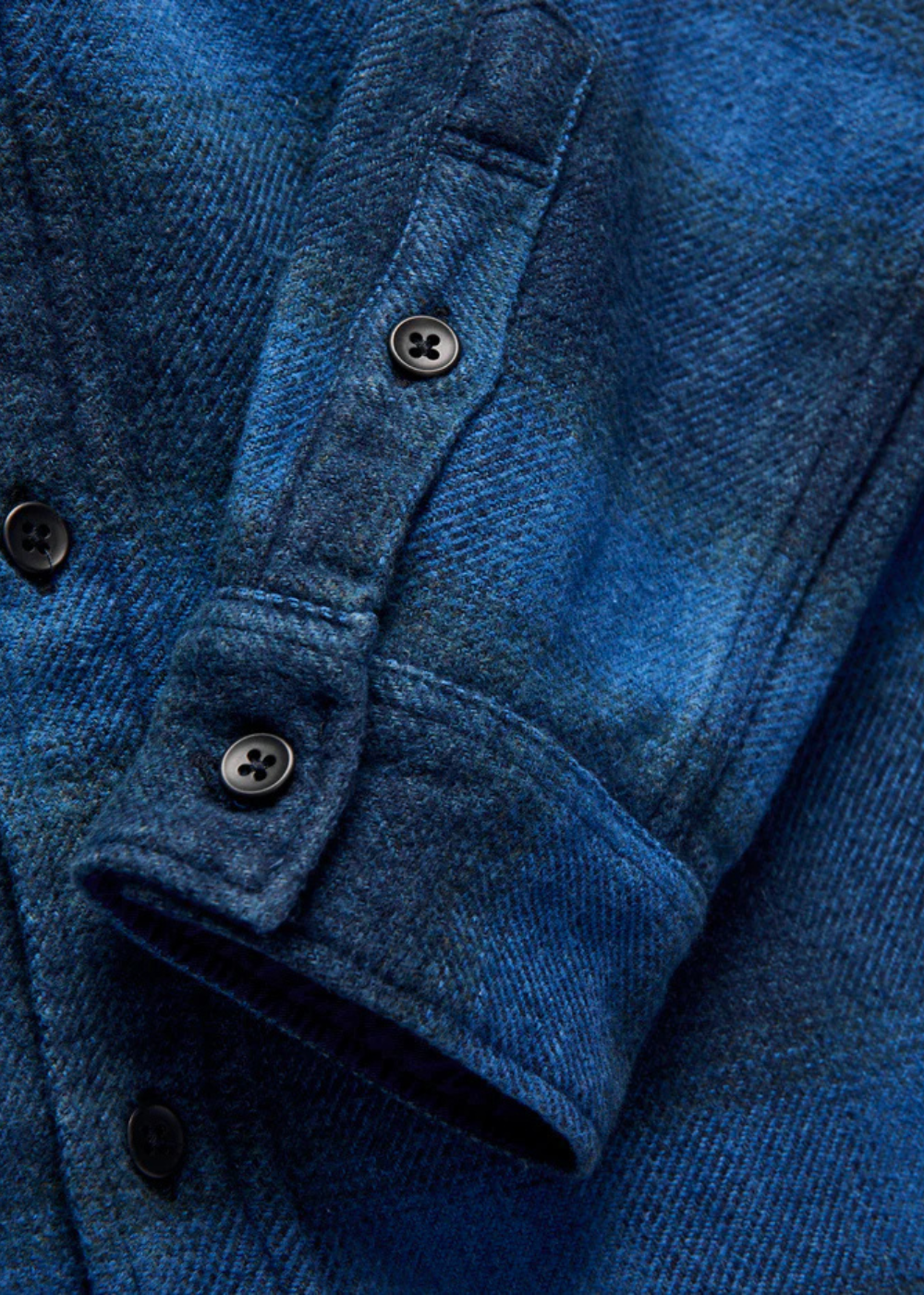 Cotton Tweed Check Indigo Over Dye Shirt - Beige Check/Indigo - Pure Blue Japan Canada - Danali