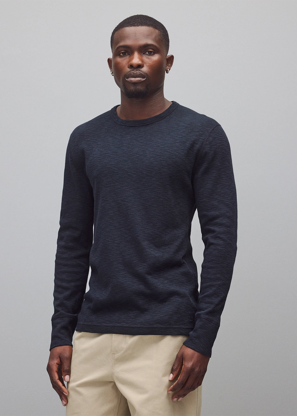 Reigning Champ 1x1 Slub Slim Long Sleeve T-Shirt Navy - Reigning Champ Canada - Danali