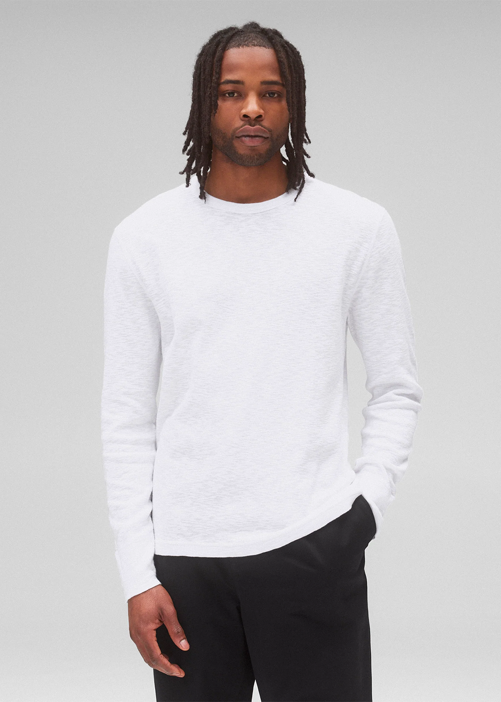 Reigning Champ 1x1 Slub Slim Long Sleeve T-Shirt White - Reigning Champ Canada - Danali