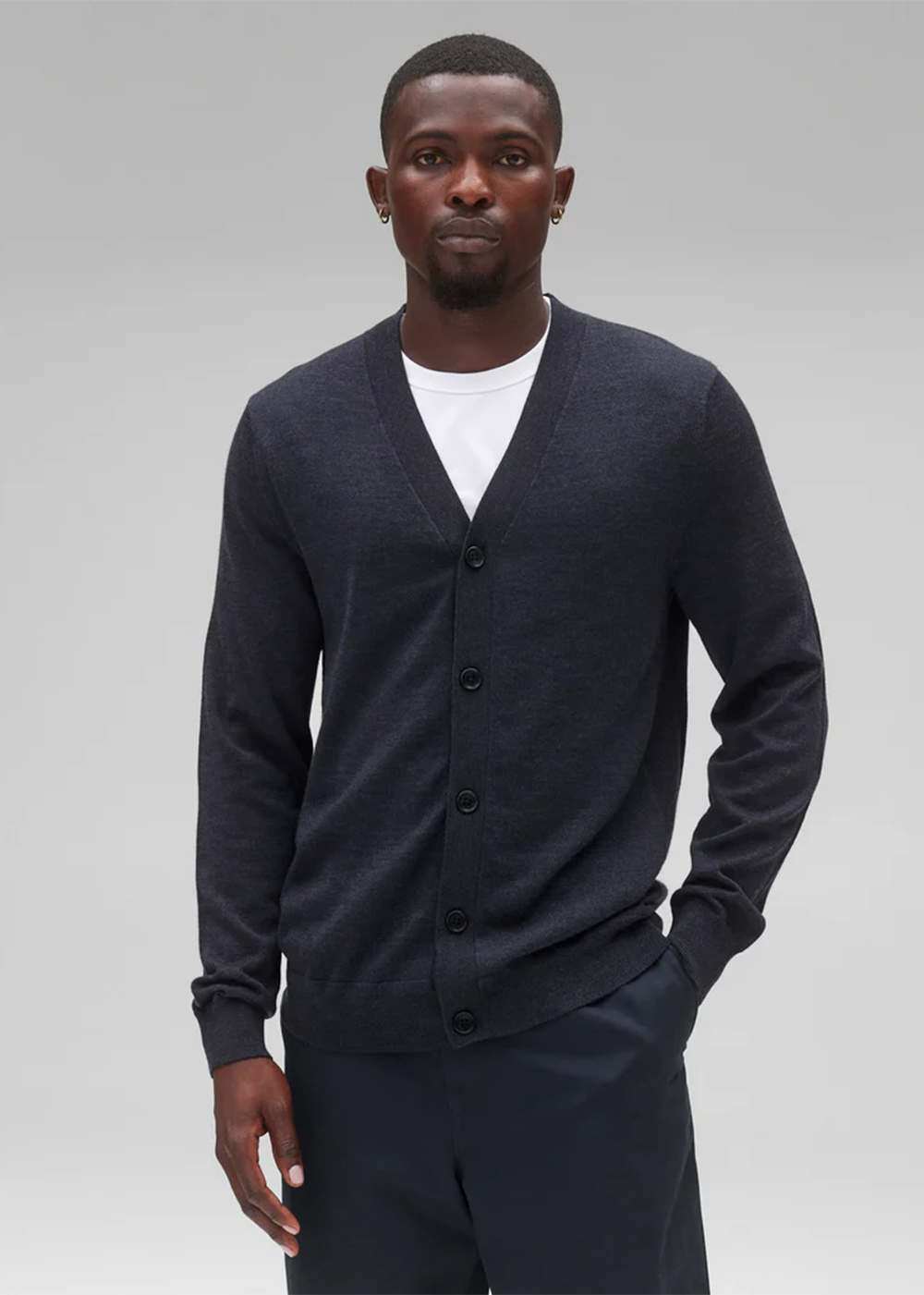Lightweight Merino Harry Cardigan - Heather Navy - Reigning Champ Canada - Danali