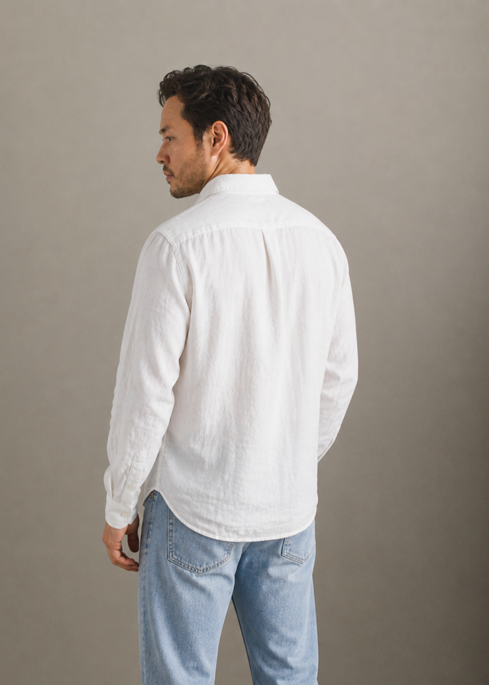 Relaxed Fit Linen Long Sleeve Shirt - White - Merz b. Schwanen Canada - Danali - SHIRT20LI