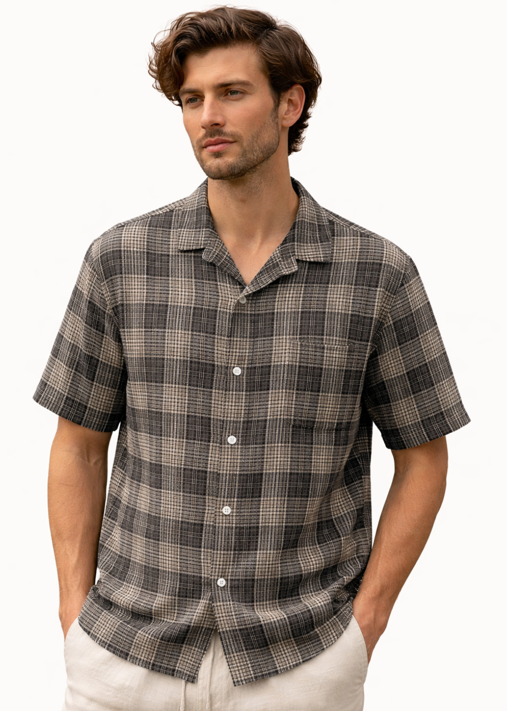 Plaid Seersucker SS Shirt - Black - Corridor Canada - Danali - SS0247