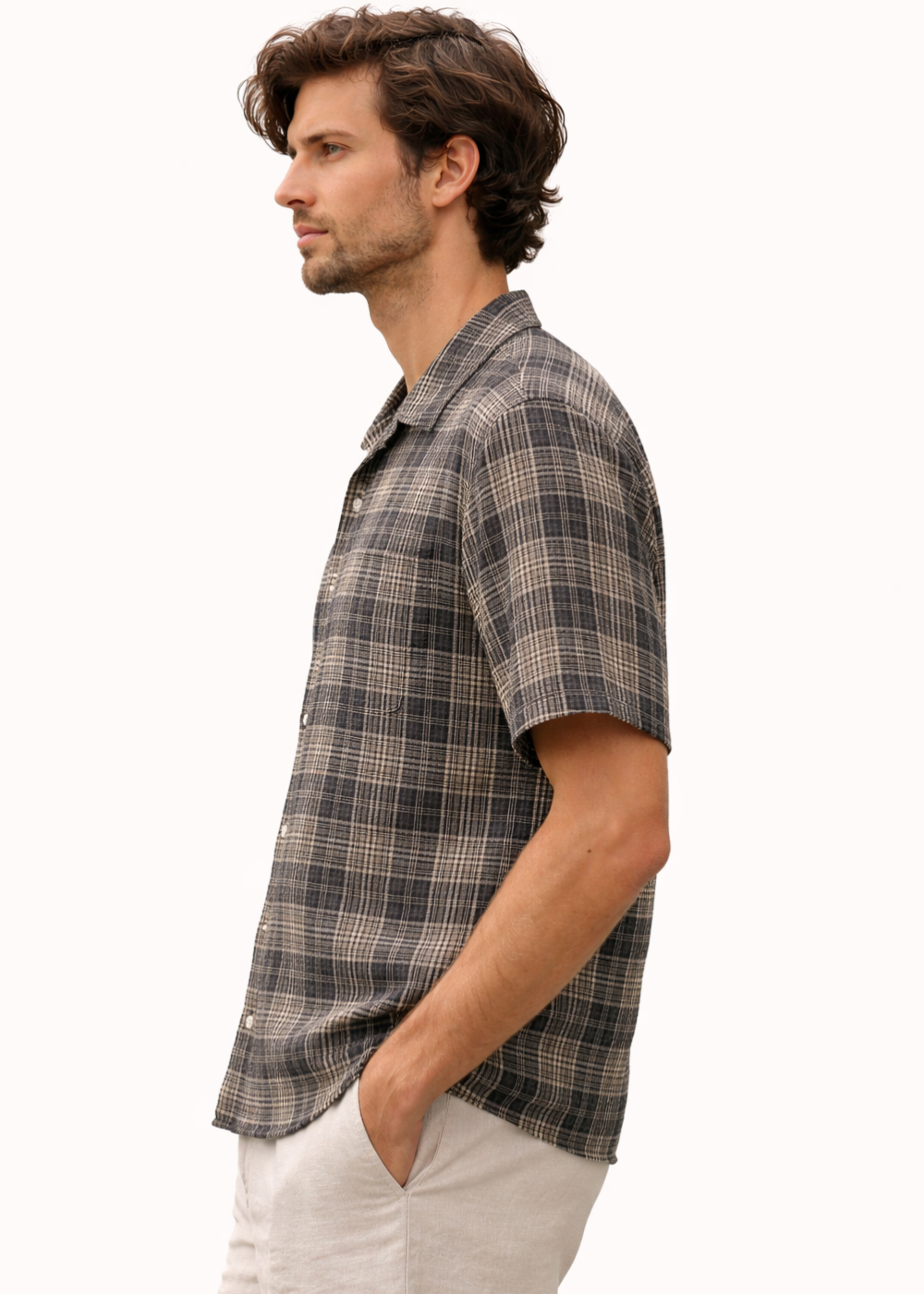 Plaid Seersucker SS Shirt - Black - Corridor Canada - Danali - SS0247