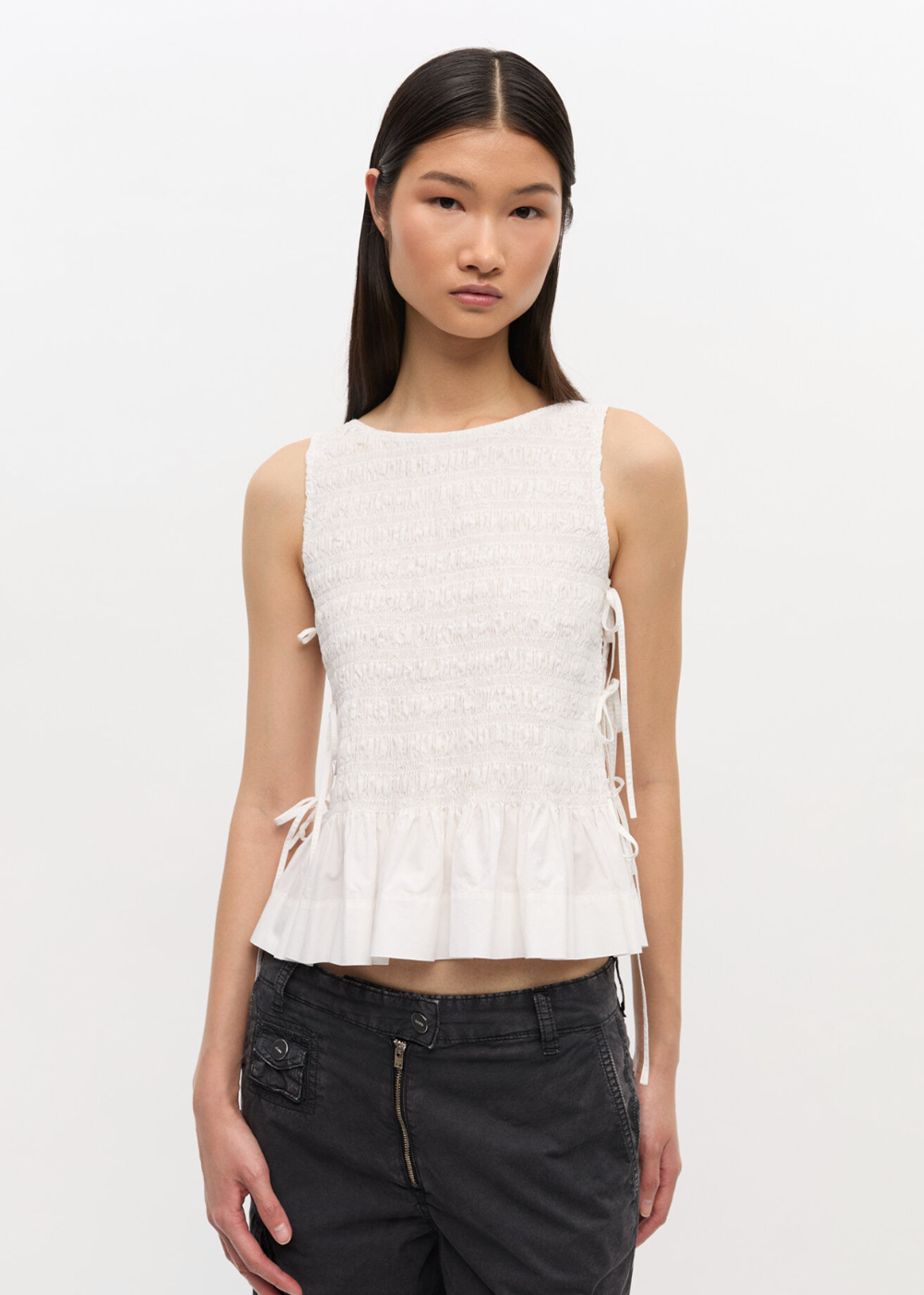 Cotton Poplin Smock Tie String Top - Bright White - GANNI Canada - Danali - W0886