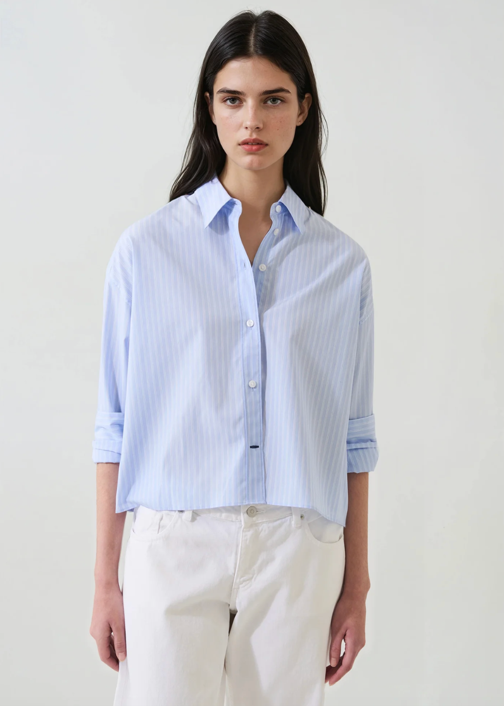 Cotton Stripe Boxy Long Sleeve Shirt - Patrick Assaraf Canada - Danali - W4207D14B