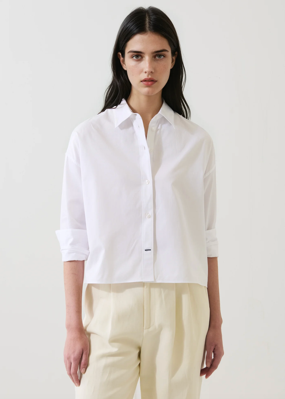 Cotton Boxy Long Sleeve Shirt - White - Patrick Assaraf Canada - Danali - W4228D14B