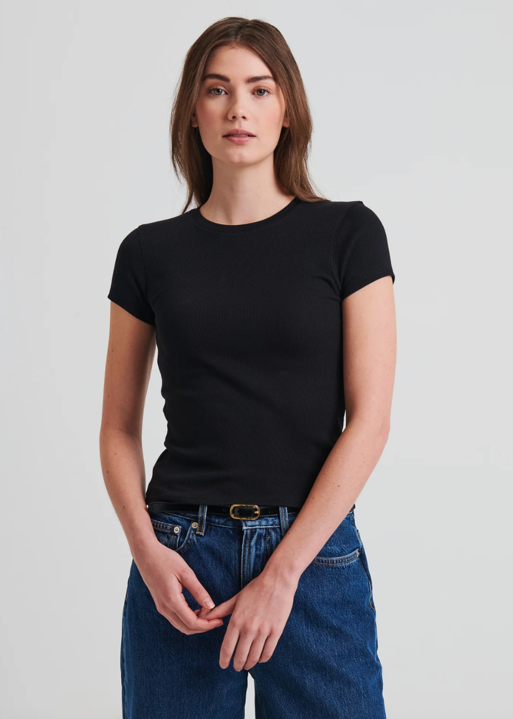 Cotton Modal Rib Baby Tee - Black - Patrick Assaraf Canada - Danali - W954C24