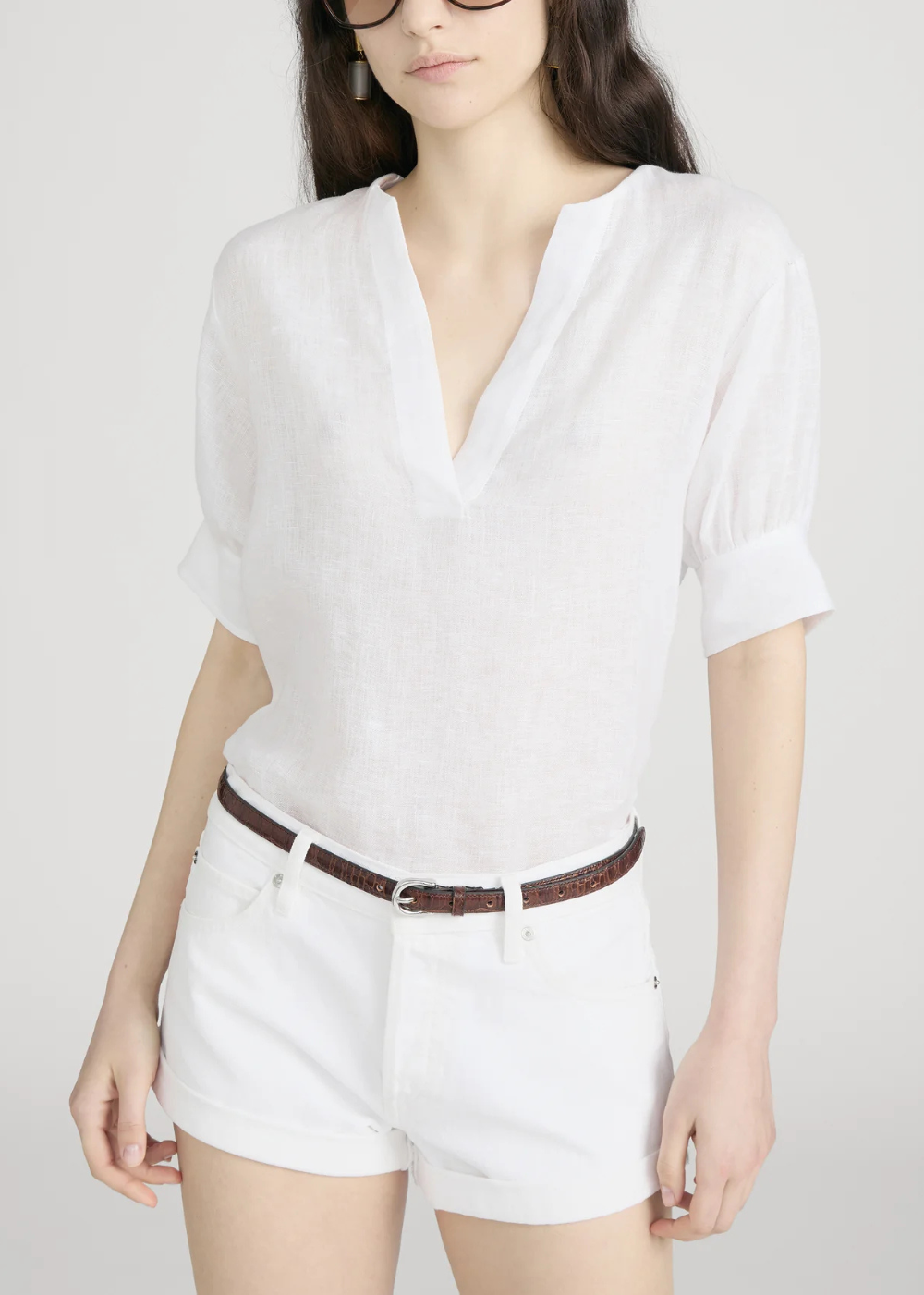 The Linen V-Neck Popover Top - White - FRAME Canada - Danali - WE26WBL028-WHT