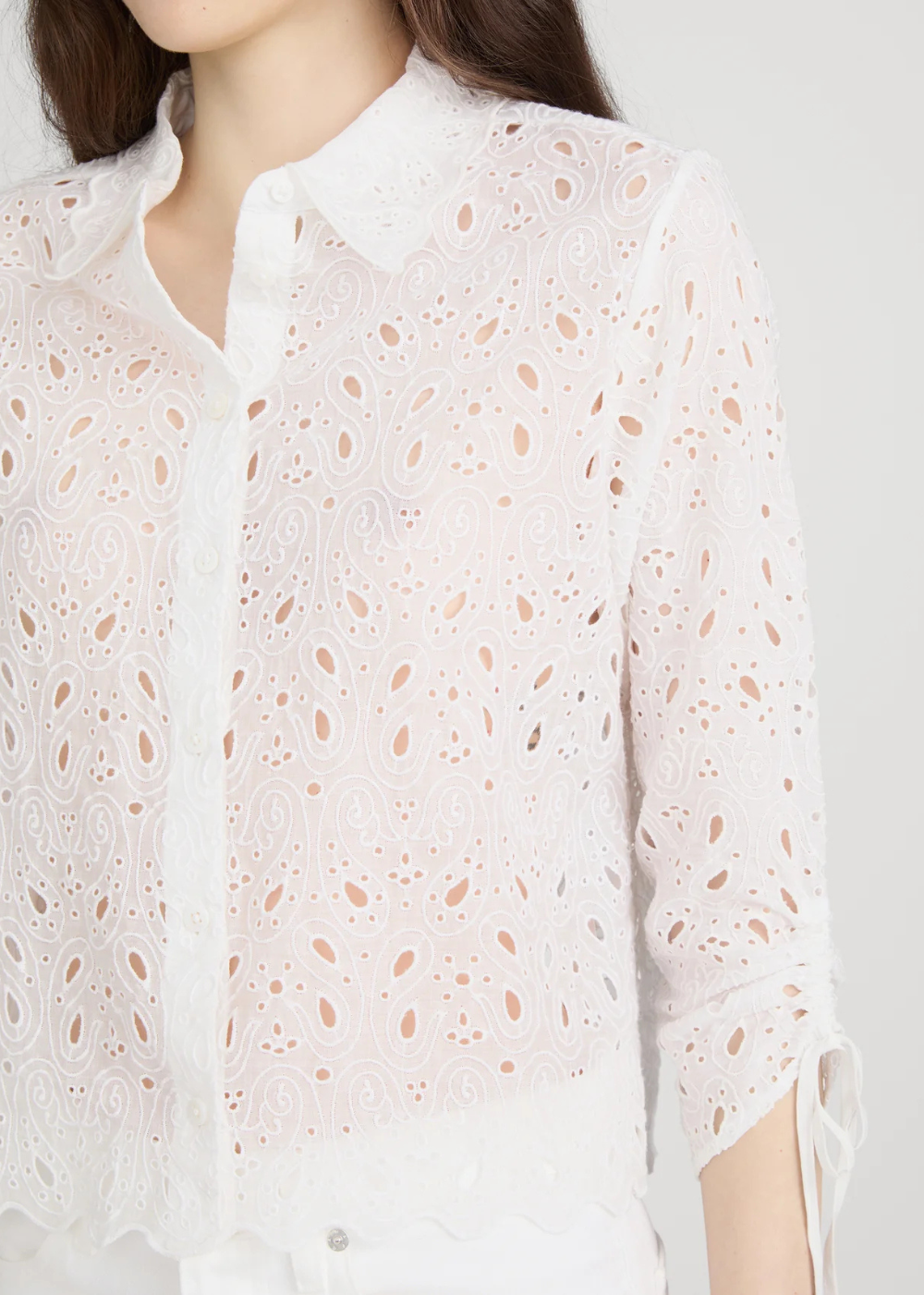The Paisley Eyelet Cinch Sleeve Shirt - White - FRAME Canada - Danali - WE26WSH029-WHT