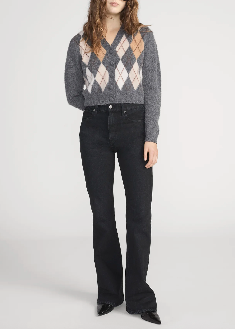 The Brushed Argyle Cardigan - Grey Multi - FRAME Canada - Danali - WS26KSW007-GRMU