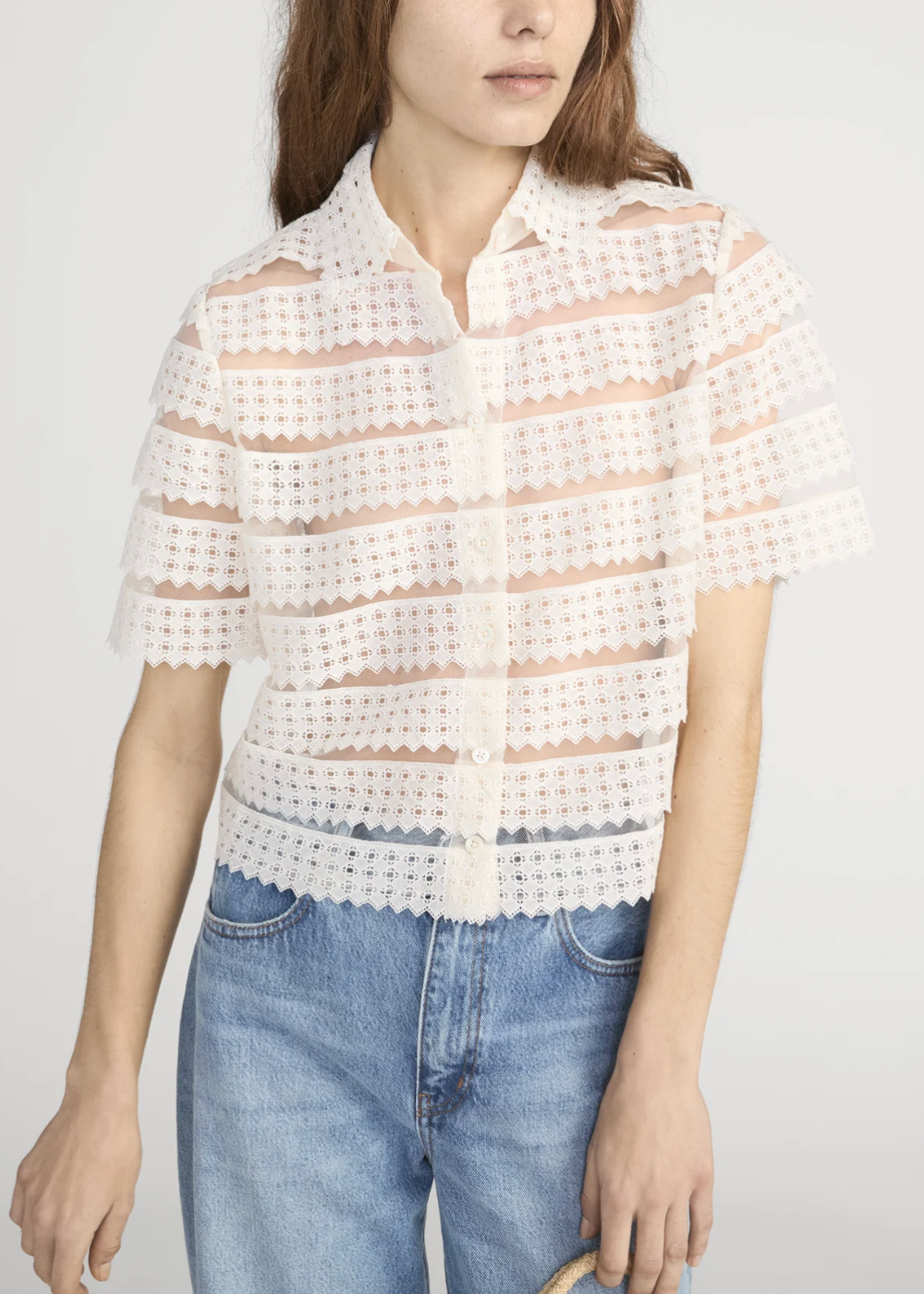 The Lattice Crochet Blouse - Cream - FRAME Canada - Danali - WS26WBL021-CREA