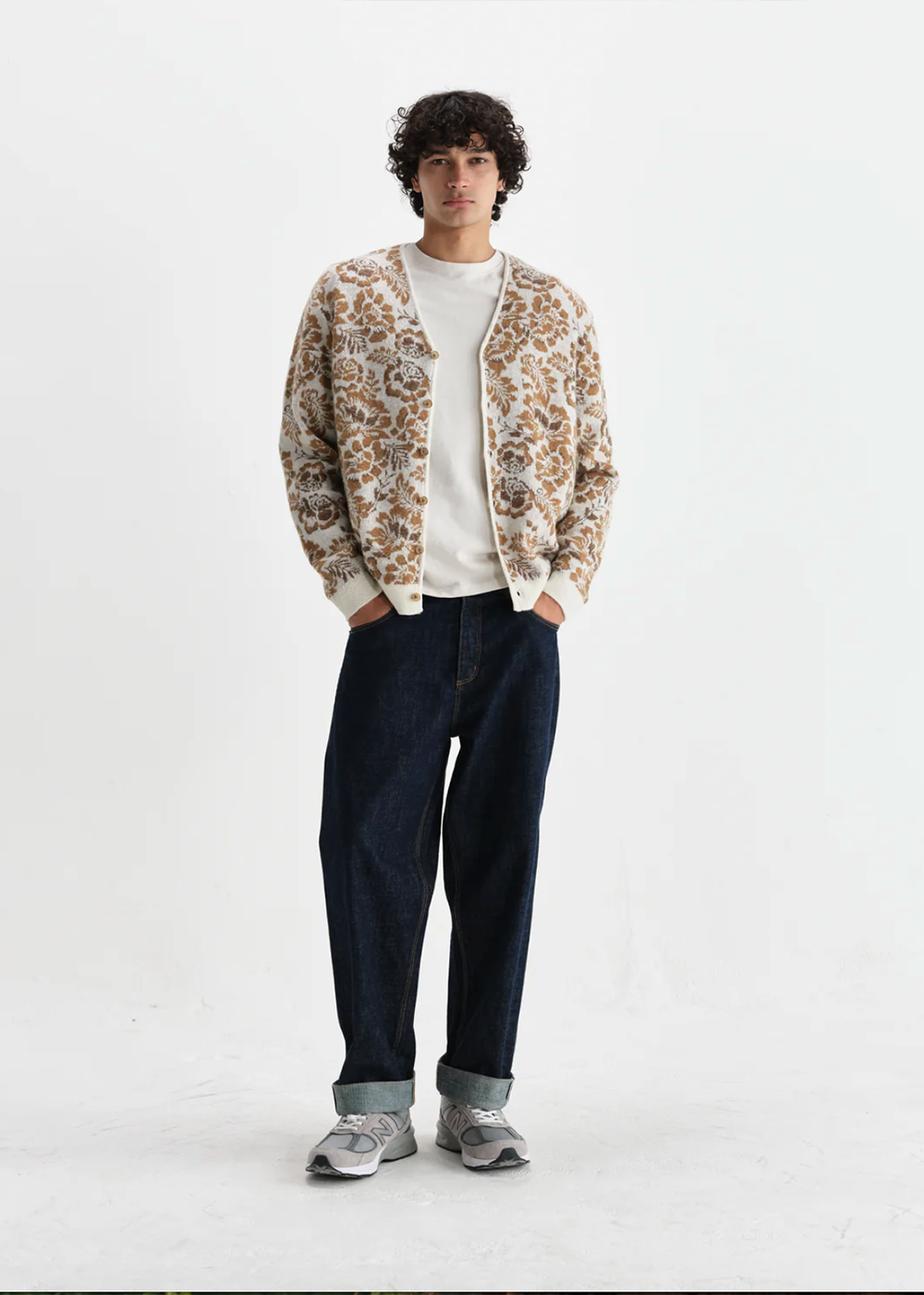 Alban Cardigan Floral Jacquard - Natural/Brown - Wax London Canada - Danali