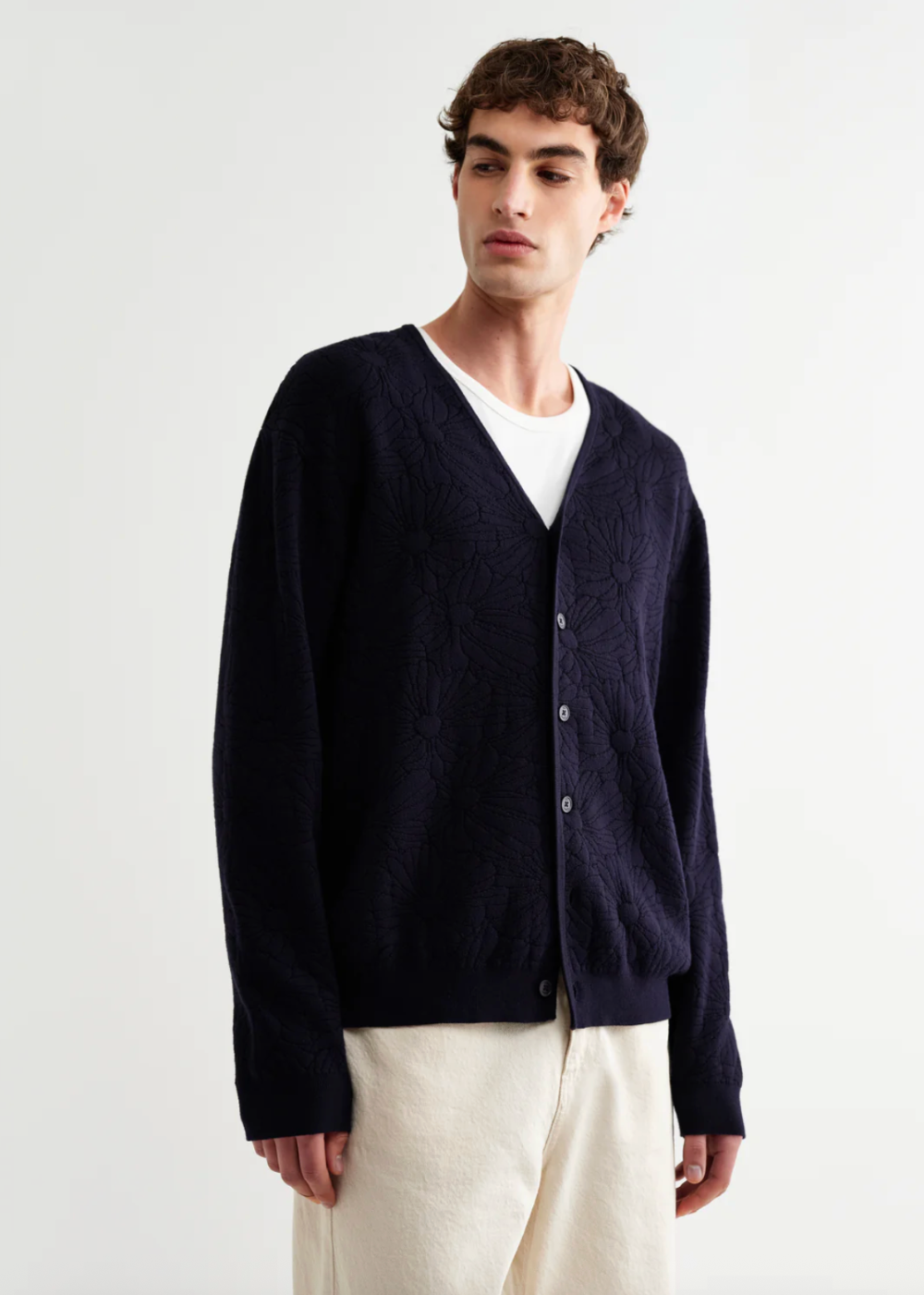 Alban Cardigan Flower Jacquard - Navy/Black - Wax London Canada - Danali