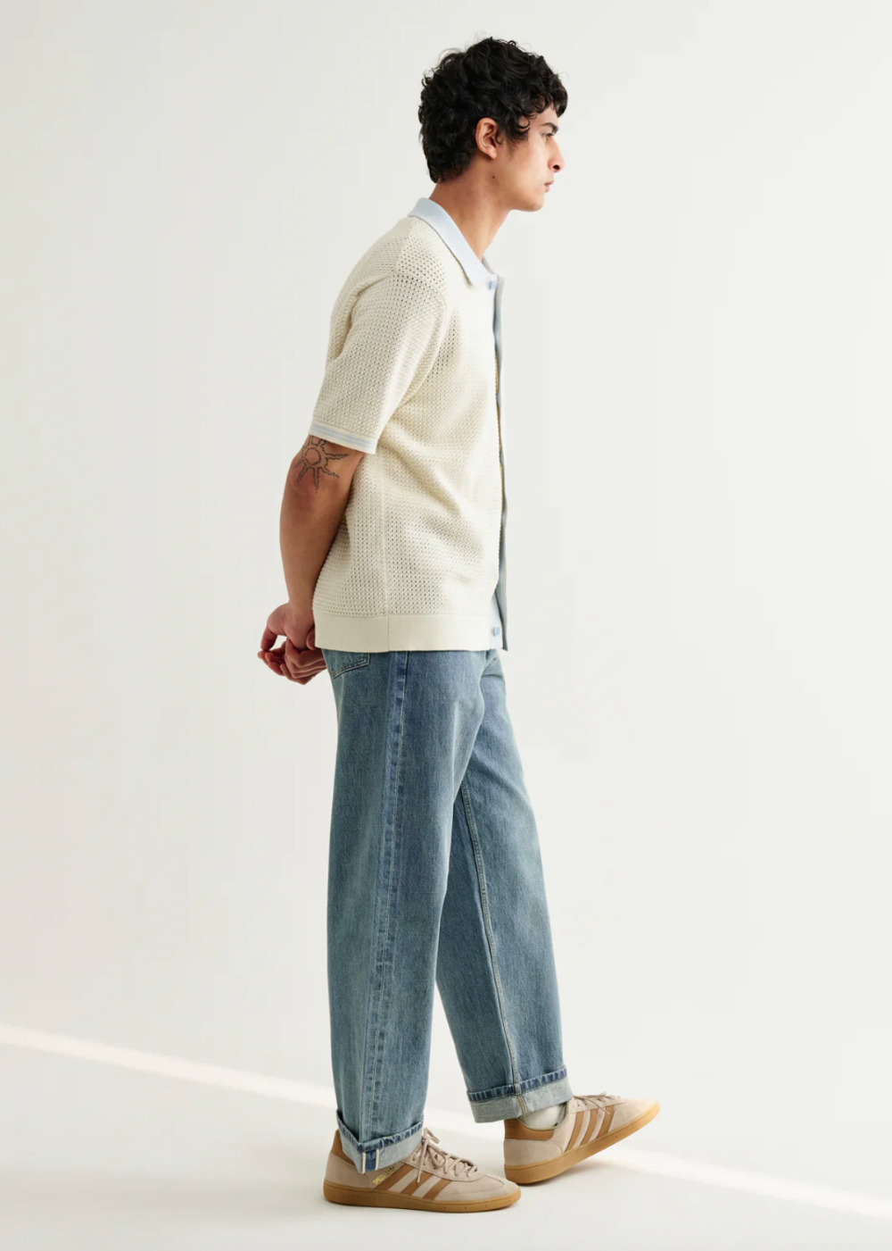 Belle SS Shirt Tipped Pointelle - Ecru/Pale Blue - Wax London Canada - Danali