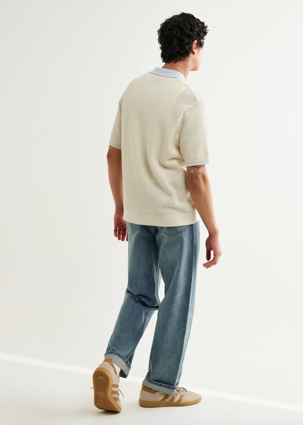 Belle SS Shirt Tipped Pointelle - Ecru/Pale Blue - Wax London Canada - Danali