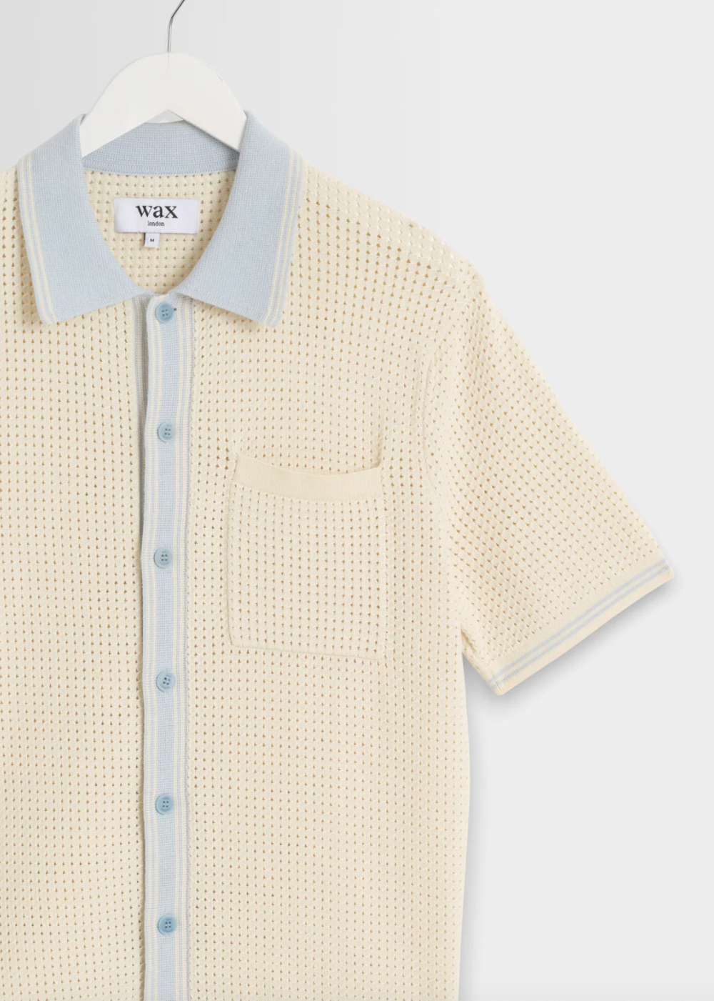 Belle SS Shirt Tipped Pointelle - Ecru/Pale Blue - Wax London Canada - Danali