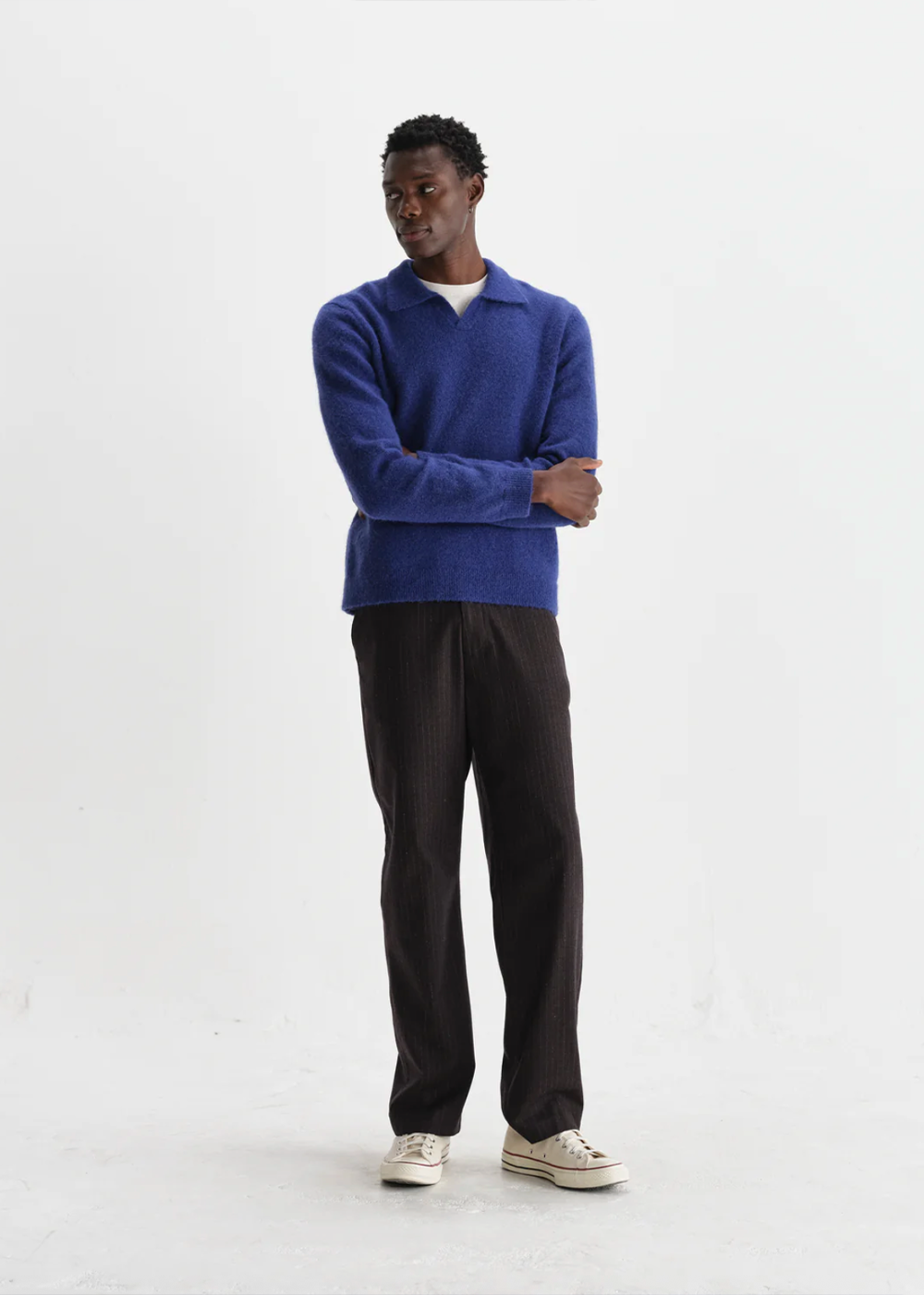 Carter Fluffy Wool Open Collar Polo - Blue - Wax London Canada - Danali