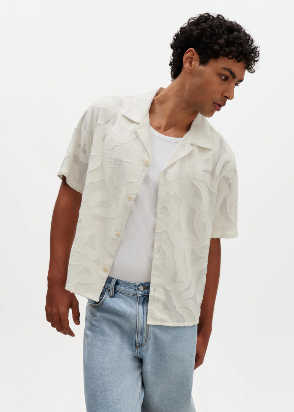 Curzon SS Shirt Jacquard Viscose - Ecru - Wax London Canada - Danali