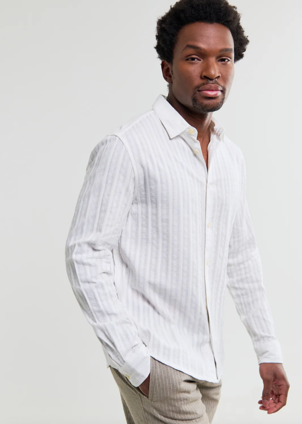 Dartford LS Shirt Dobby Stripe Cotton - White - Wax London Canada - Danali