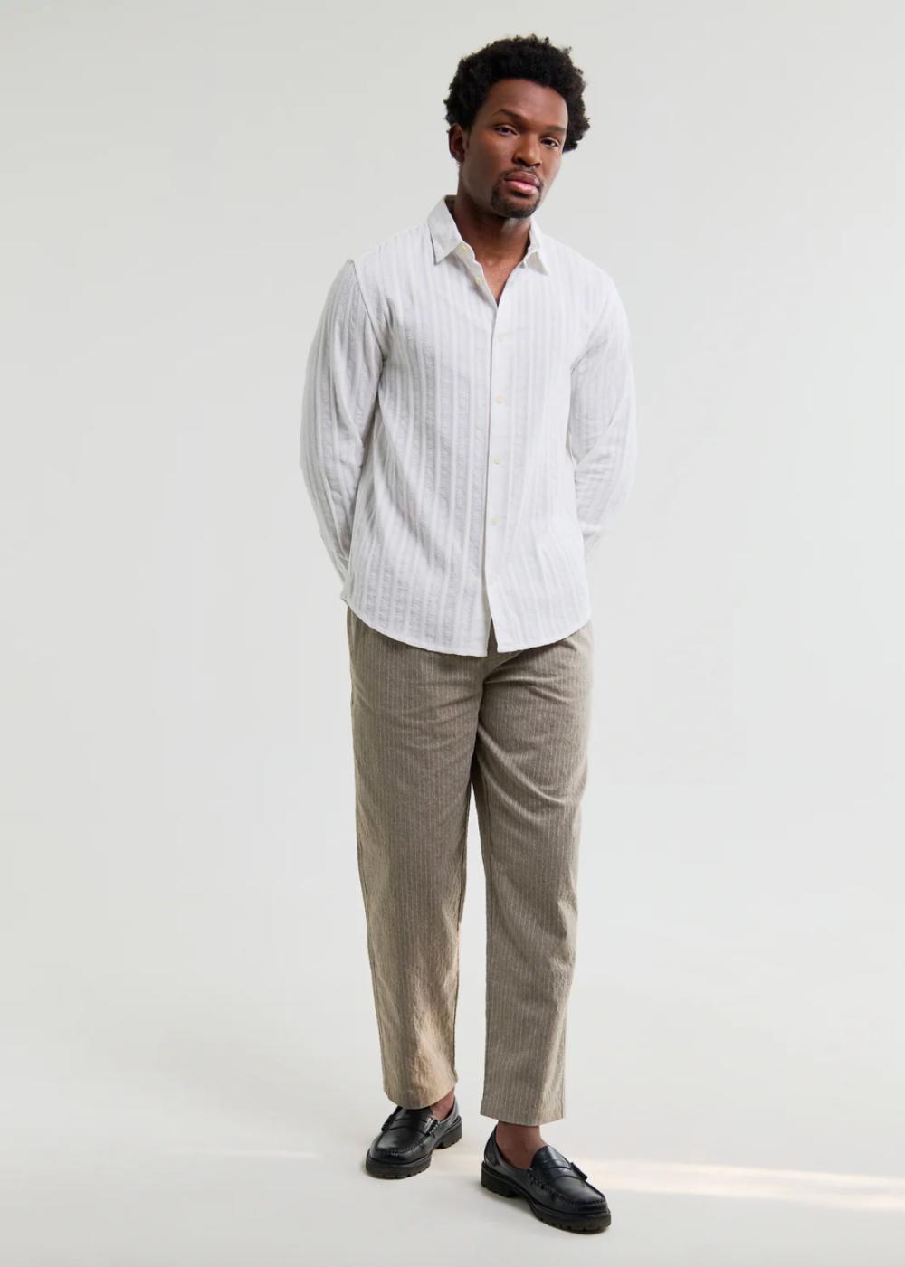 Dartford LS Shirt Dobby Stripe Cotton - White - Wax London Canada - Danali