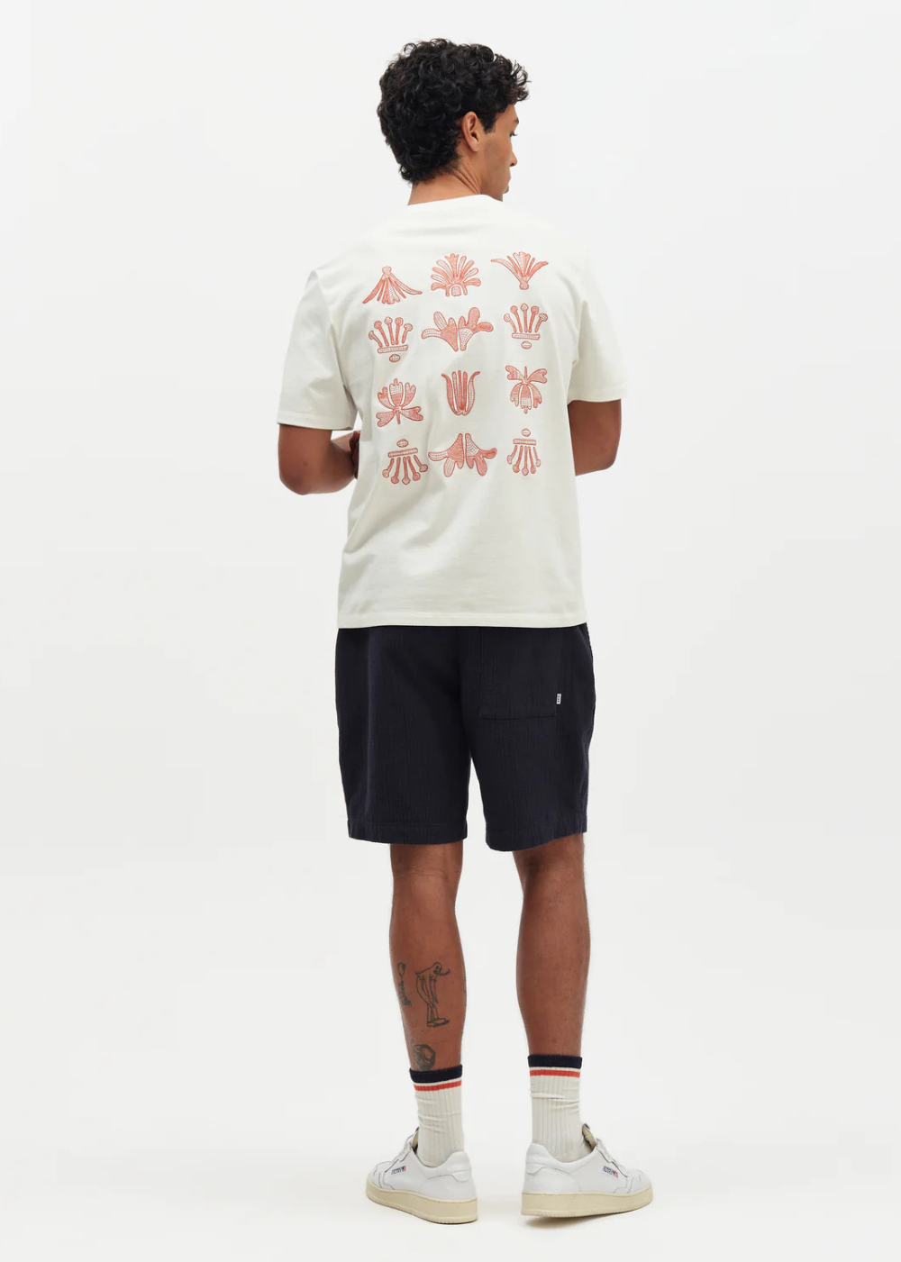 Dean SS Tee Grid Logo Embroidery - Ecru/Rust - Wax London Canada - Danali