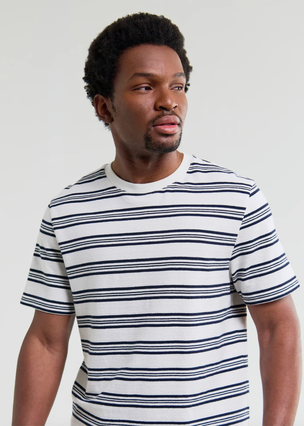 Dean SS Tee Thin Textured Stripe - Ecru/Navy - Wax London Canada - Danali