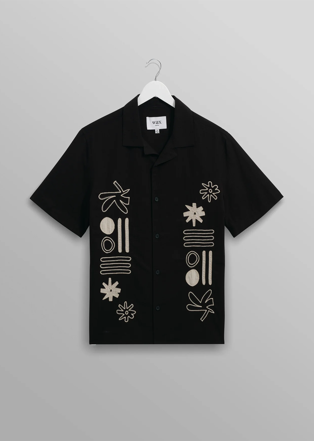 Wax London Didcot Abstract Applique Short Sleeve Shirt Black Ecru - Danali